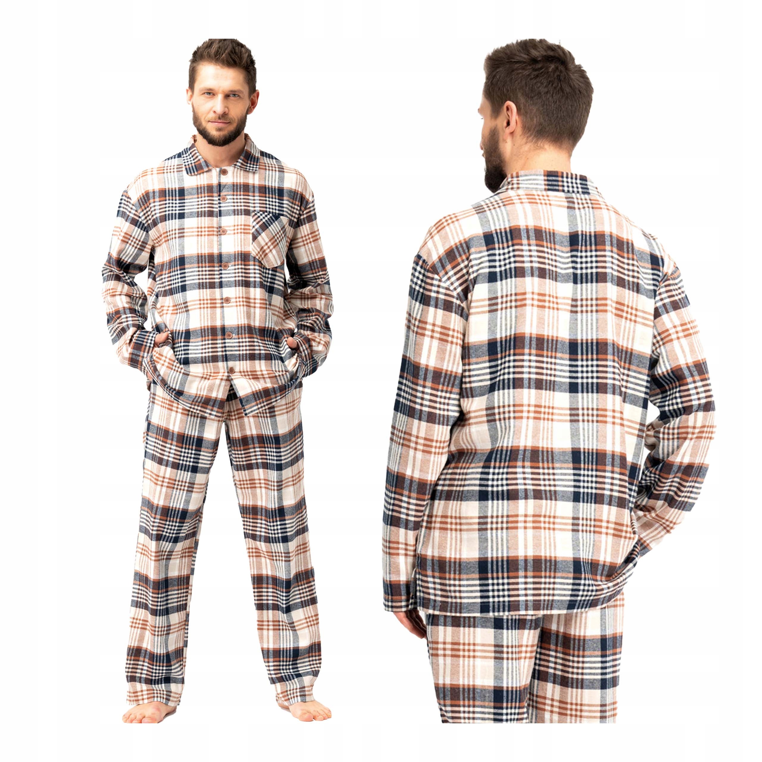 Pánské dvoudílné flanelové pyžamo s dlouhým rukávem a kalhotami Key XXL