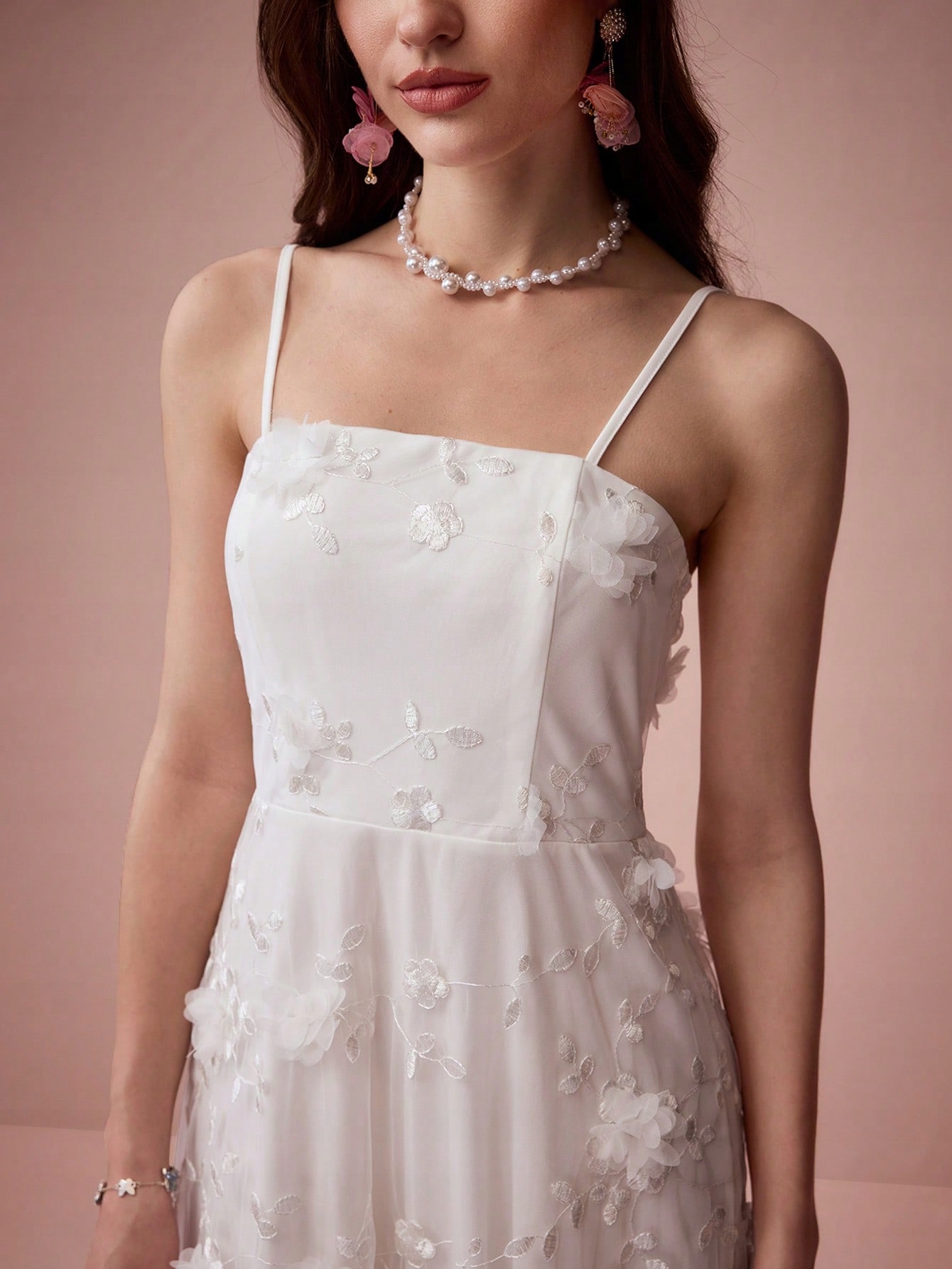 Šaty Maxi Květinově Texturovaná 3D Rozkládací Tylová Shein L 40