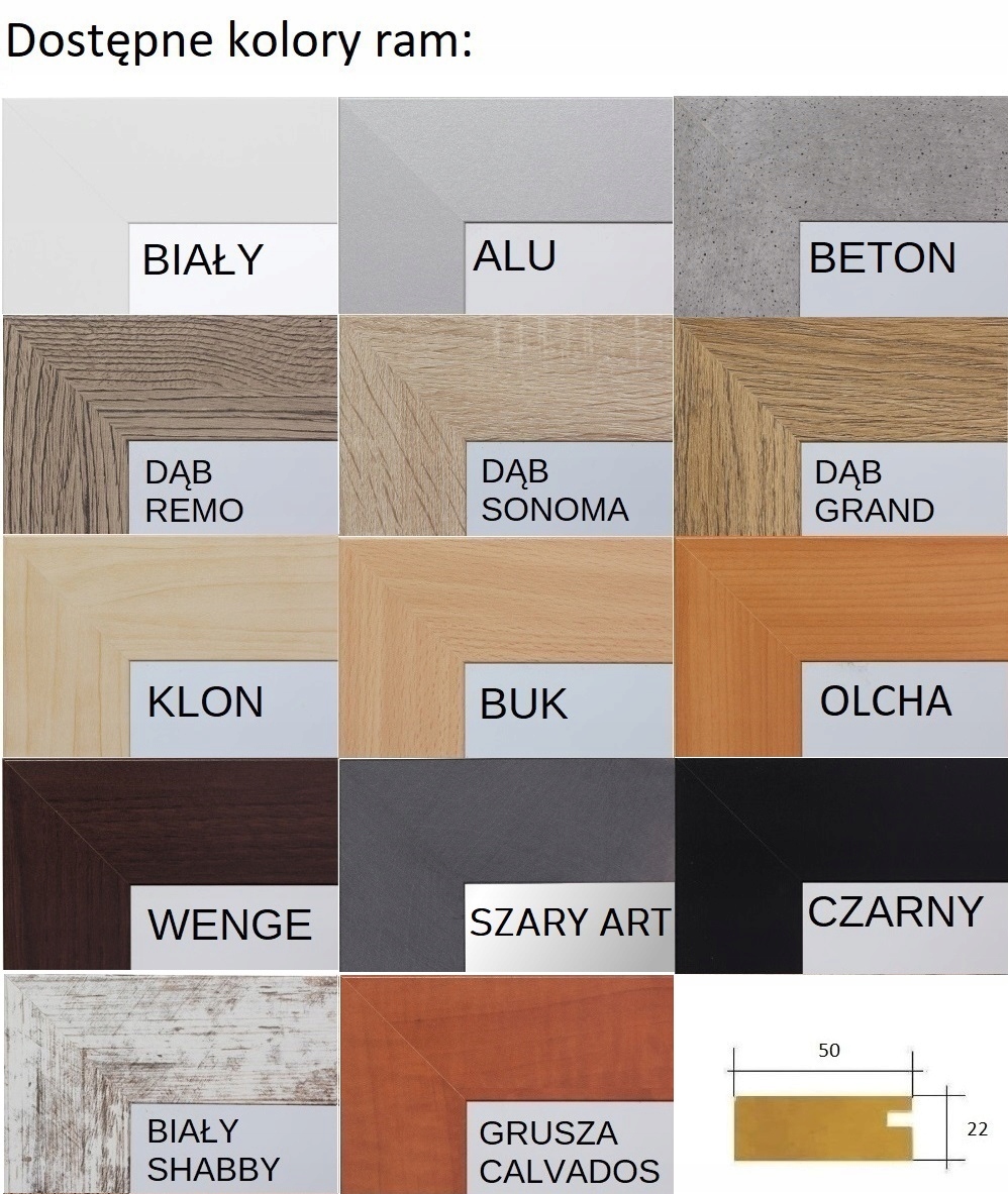 Lustro w ramie klejonej PREMIUM 90x60 DĄB GRAND Typ lustra ścienne