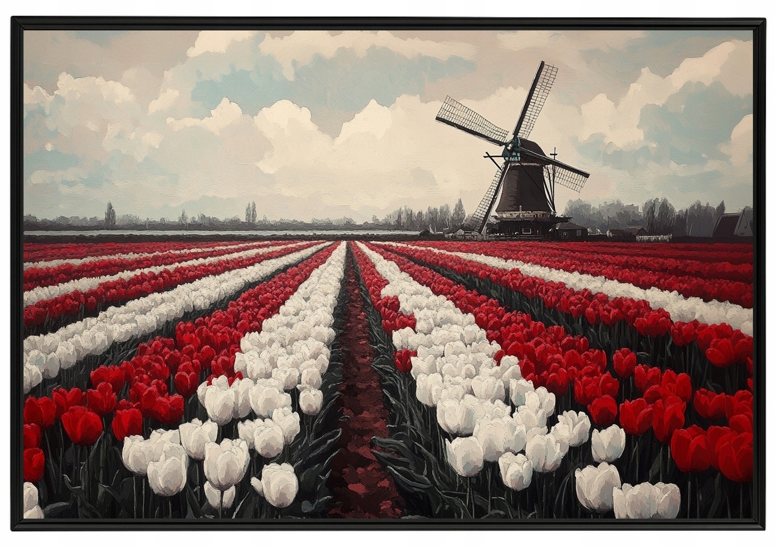 Plakát Rámeček Hliník Tulipány Větrník Nizozemsko Květiny Pole 93x62