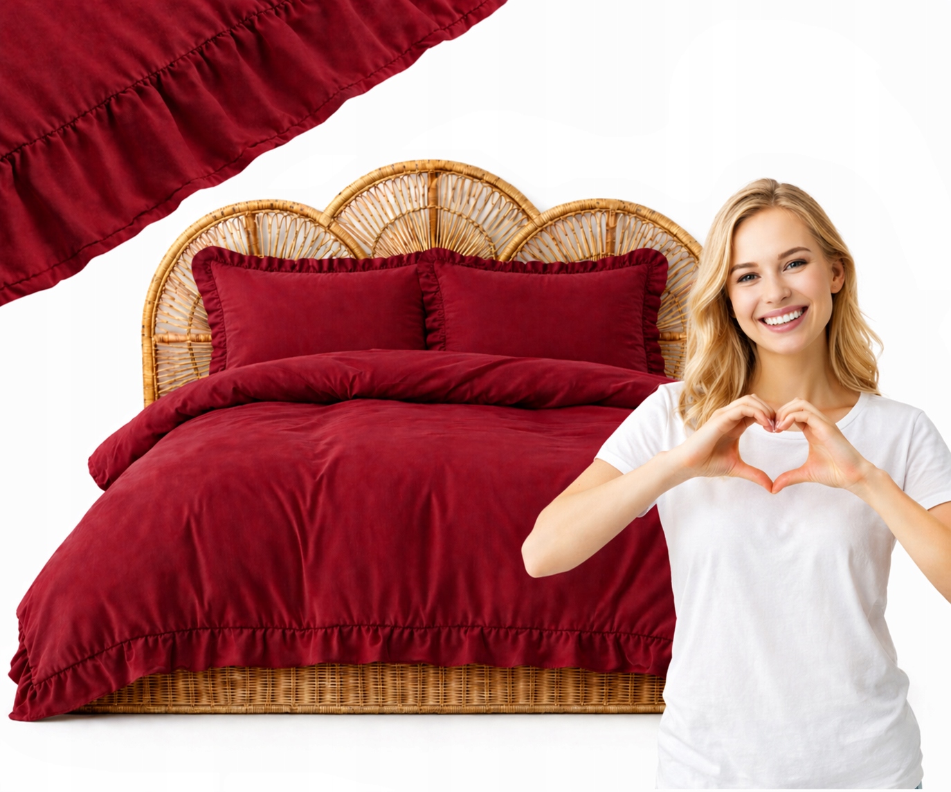 Povlečení s Falbankou 220x200 cm Červená Premium 2x70x80 Elegantní komplet
