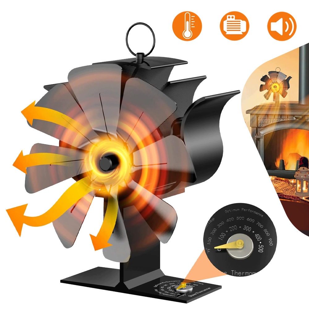 Ventilátor Pro Kamna Na Dřevo, 8 Lopatek, Krbový Ventilátor, 70-345°C