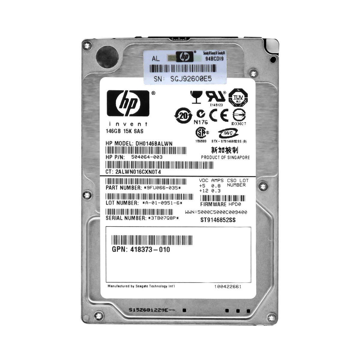 Hp 504064-003 146GB 15K 16MB Sas 2,5'' DH0146BALWN