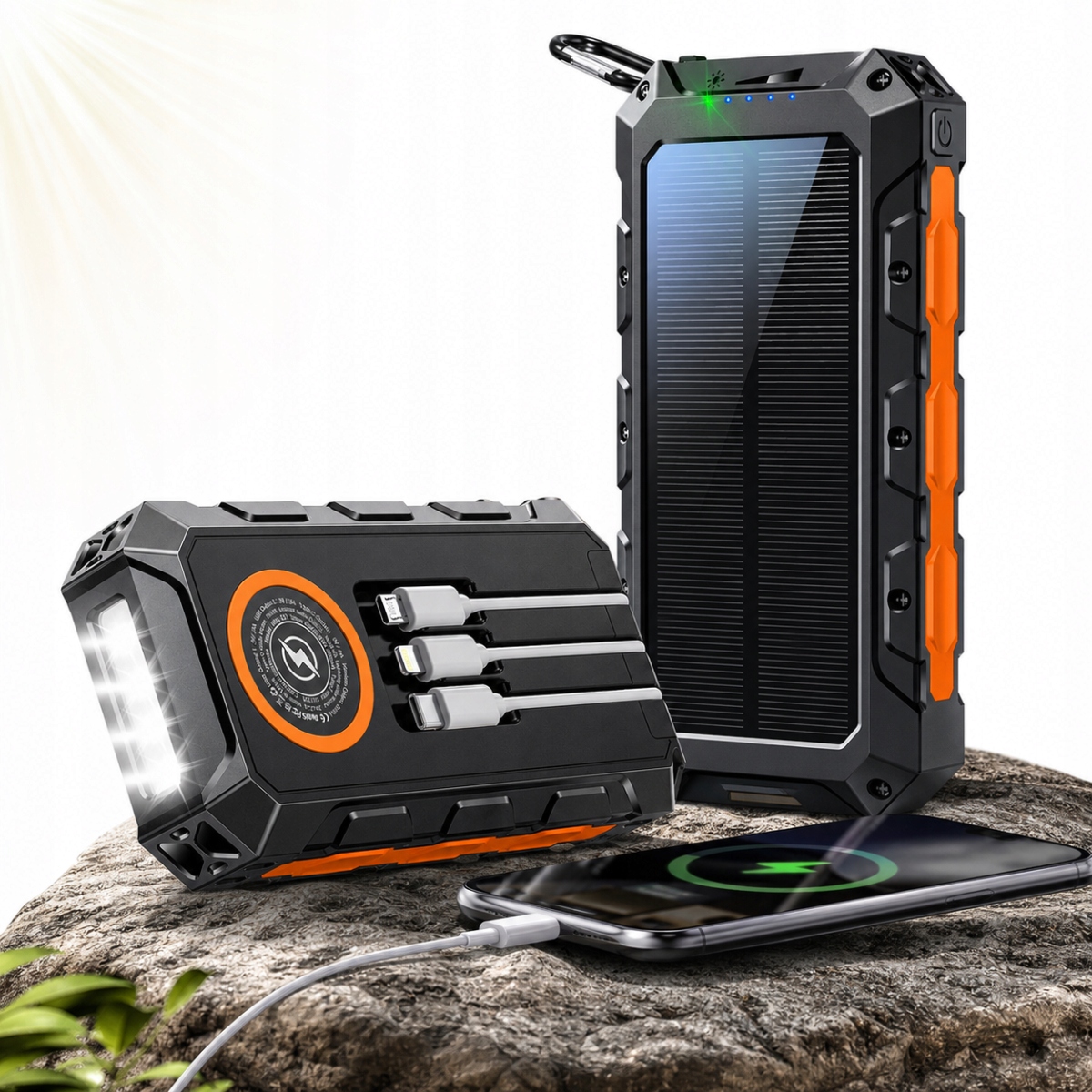 Powerbank Solarny 52800mAh Szybkie Ładowanie Usb-c 3 Kable Led