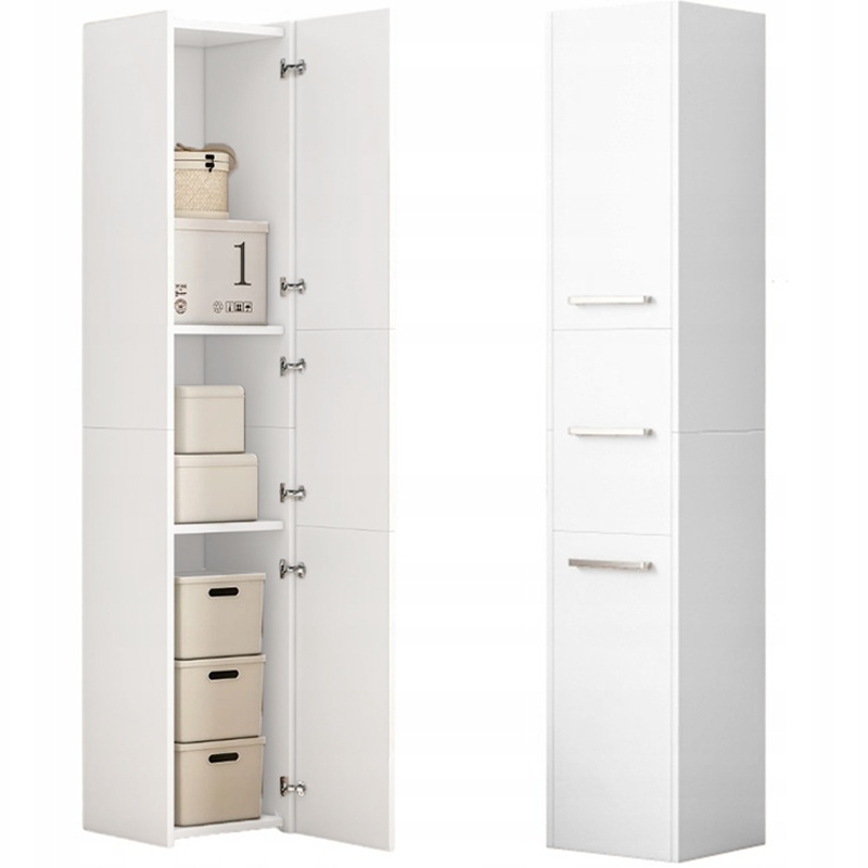 Regál Stĺpik Biely Moderný Stojaci Vysoký 3 Dvere 170 cm Uzamykateľná Skriňa