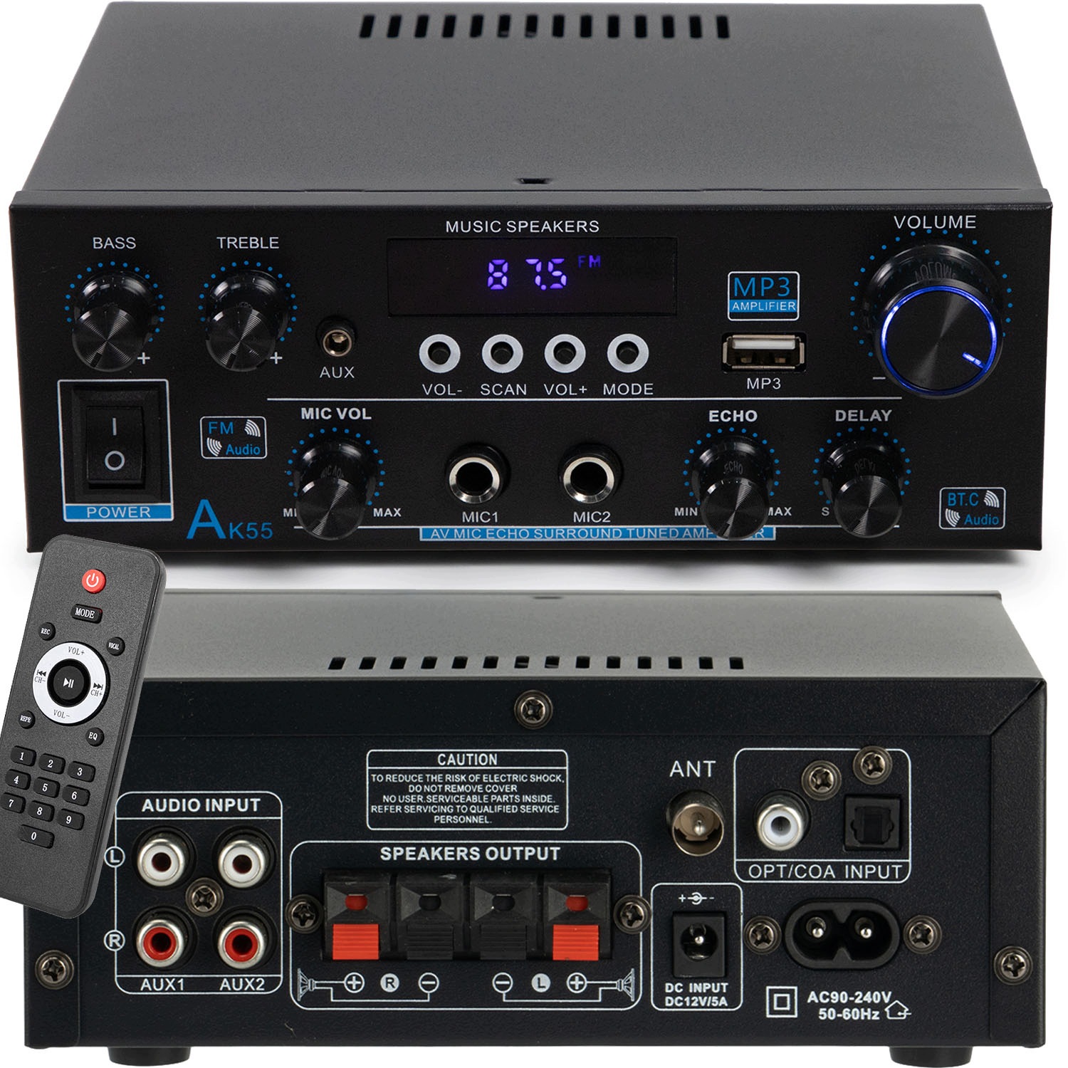 HiFi zesilovač, Digitální stereo zesilovač Fm Usb Bluetooth Opt/COA/AUX/RCA