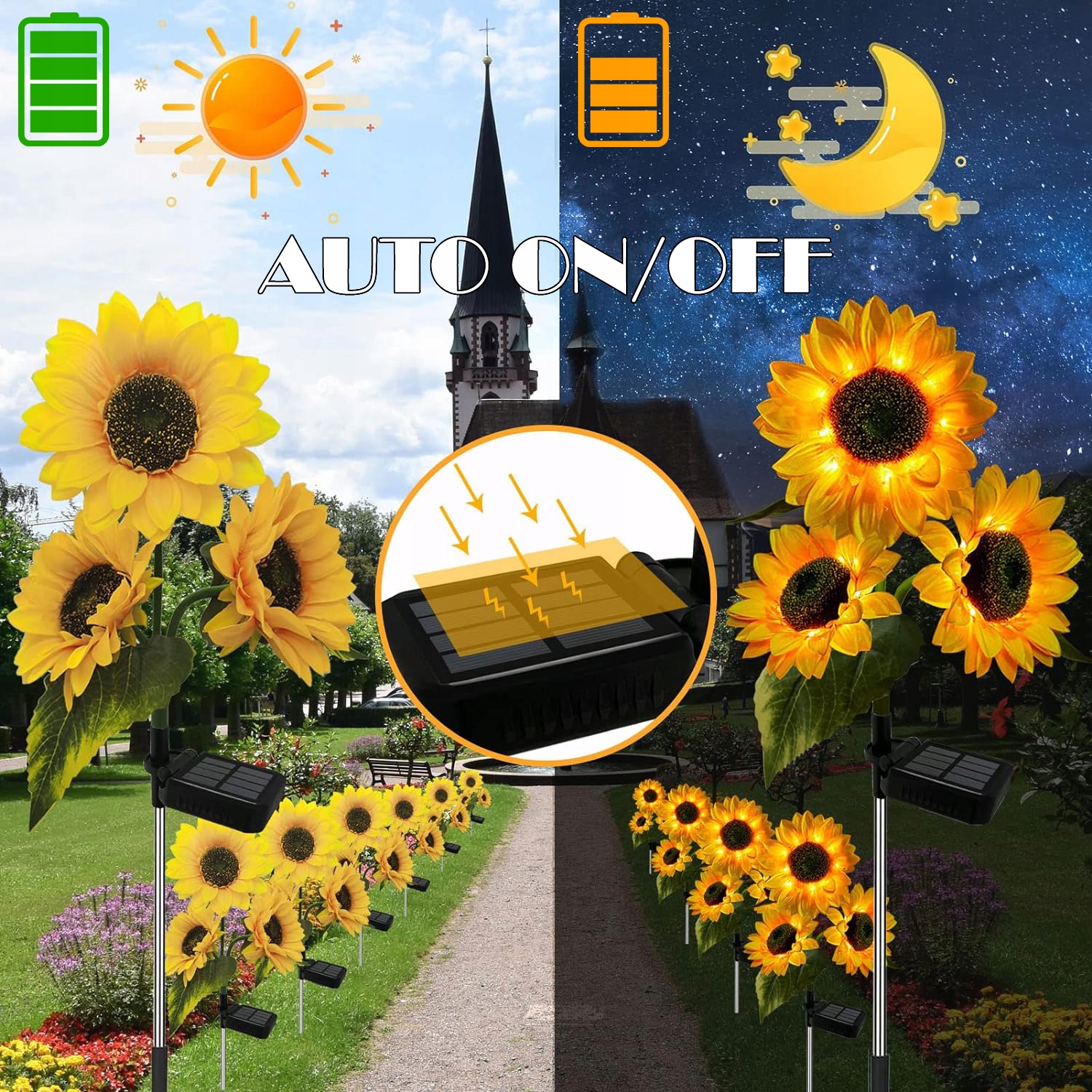 LAMPA SOLARNA OGRODOWA LED SŁONECZNIK 80cm Sztuczne Kwiaty Lampki Solarne Wysokość całkowita 80 cm