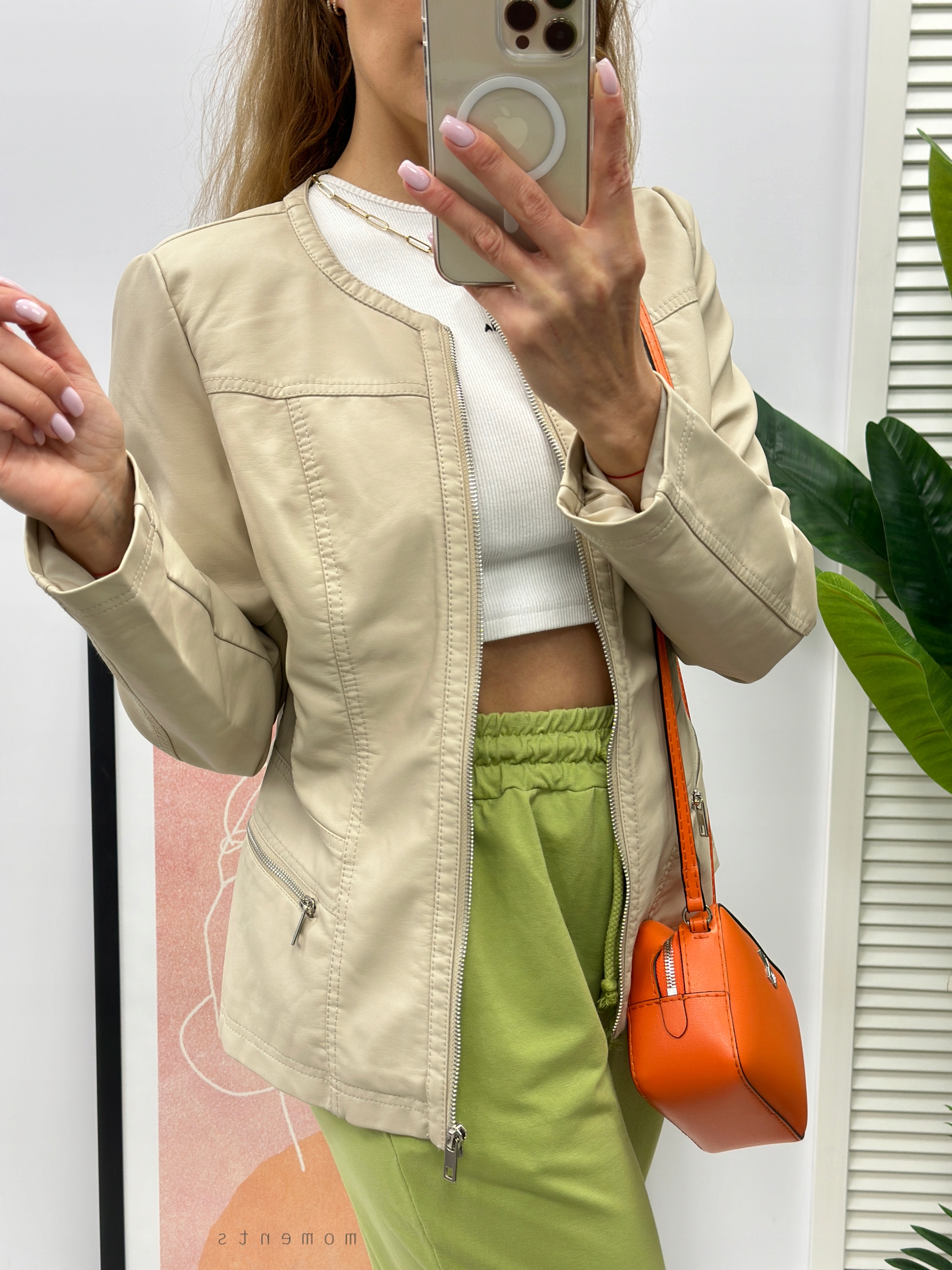 RAMONESKA Escandelle chanelka ECO SKÓRA BEŻ 46 Długość do bioder