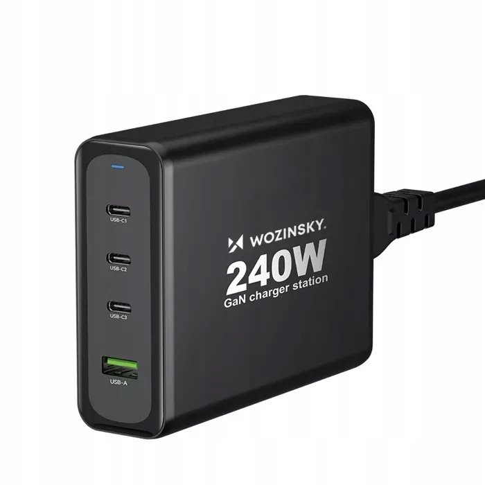 Ładowarka sieciowa GaN Wozinsky Wgcsb 240W Usb-a 3 x Usb-c czarna