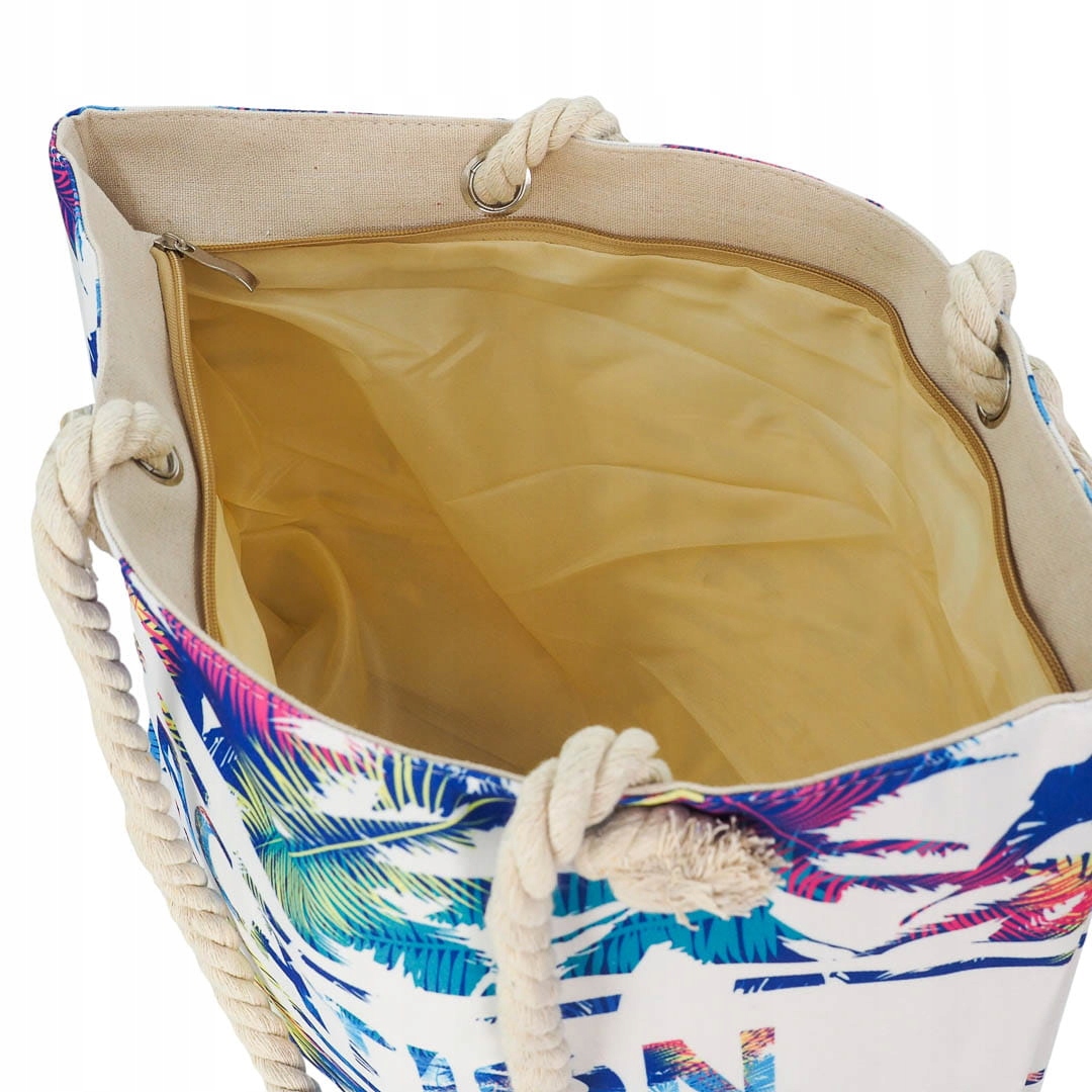 DUŻA TORBA PLAŻOWA ZAPINANA SHOPPER MIEJSKA PIKNIK Wzór dominujący kwiaty