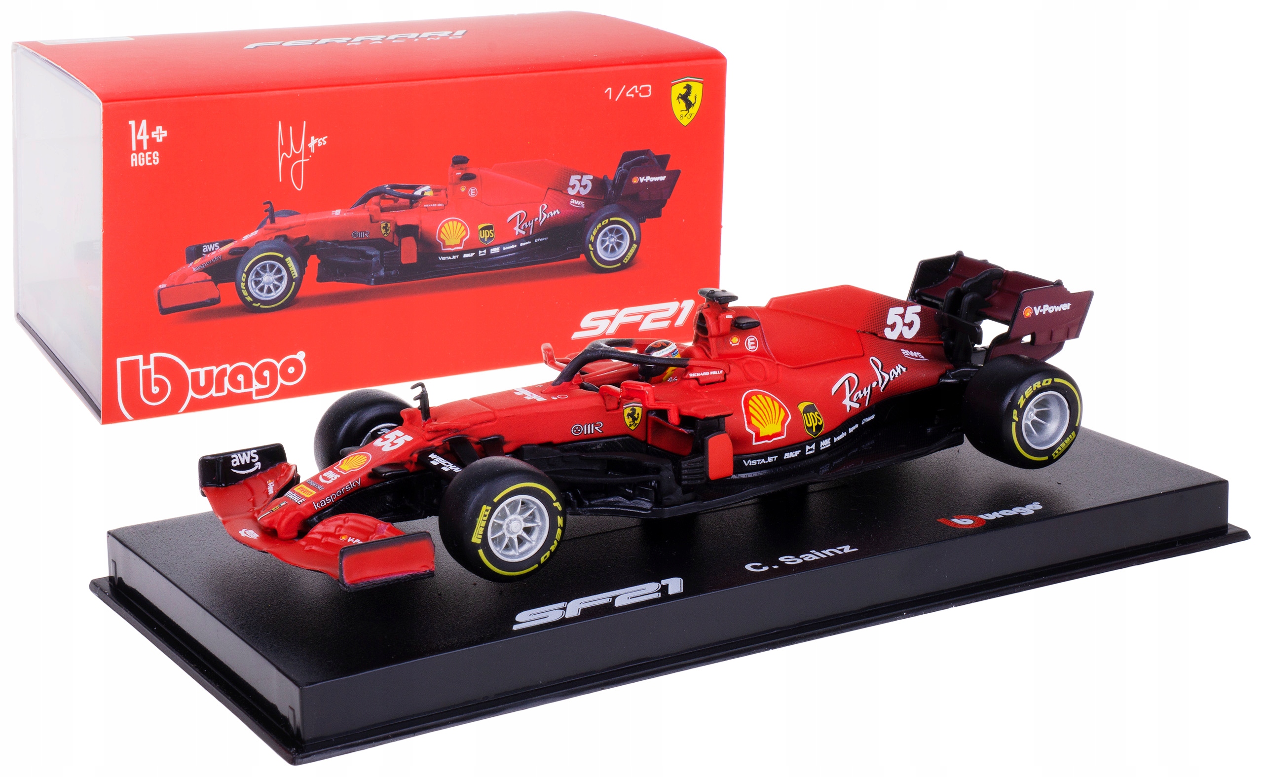 Ferrari SF21 F1 Model Bburago 1:43 #55 Sainz Box
