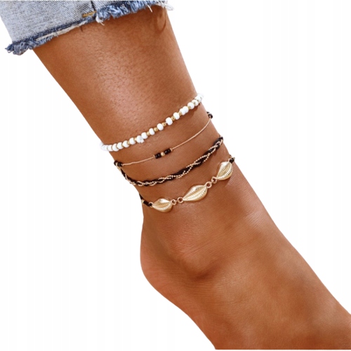 

Modna Bransoletka Na Stopę Koraliki Czarne 4W1