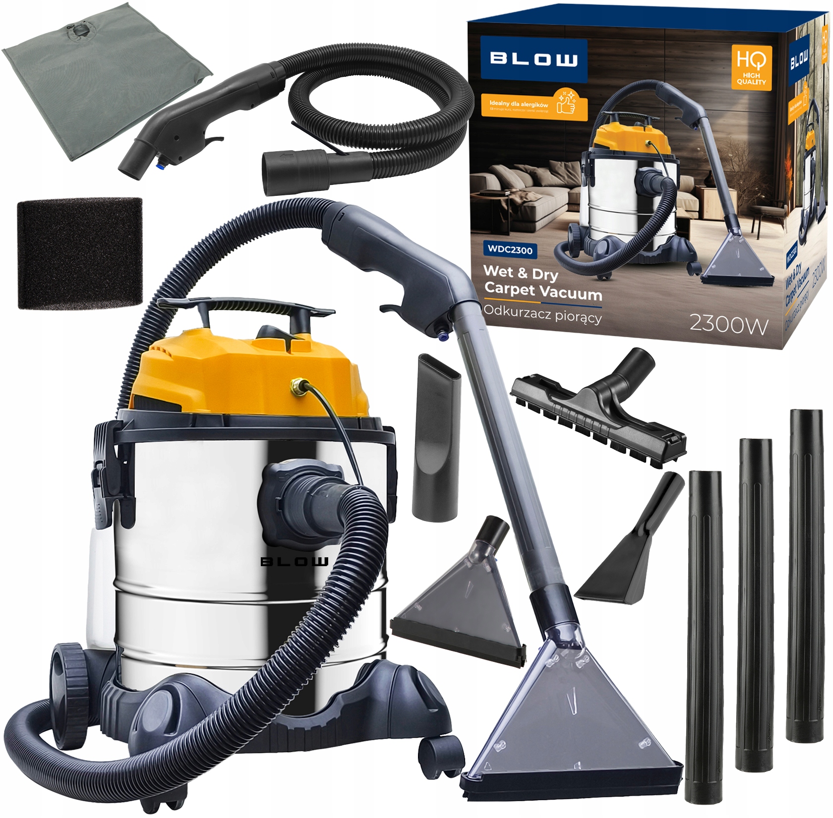 Prací Vysávač Priemyselný 2300 W Na Pranie Výkonný Poťah Kobercov 20 L