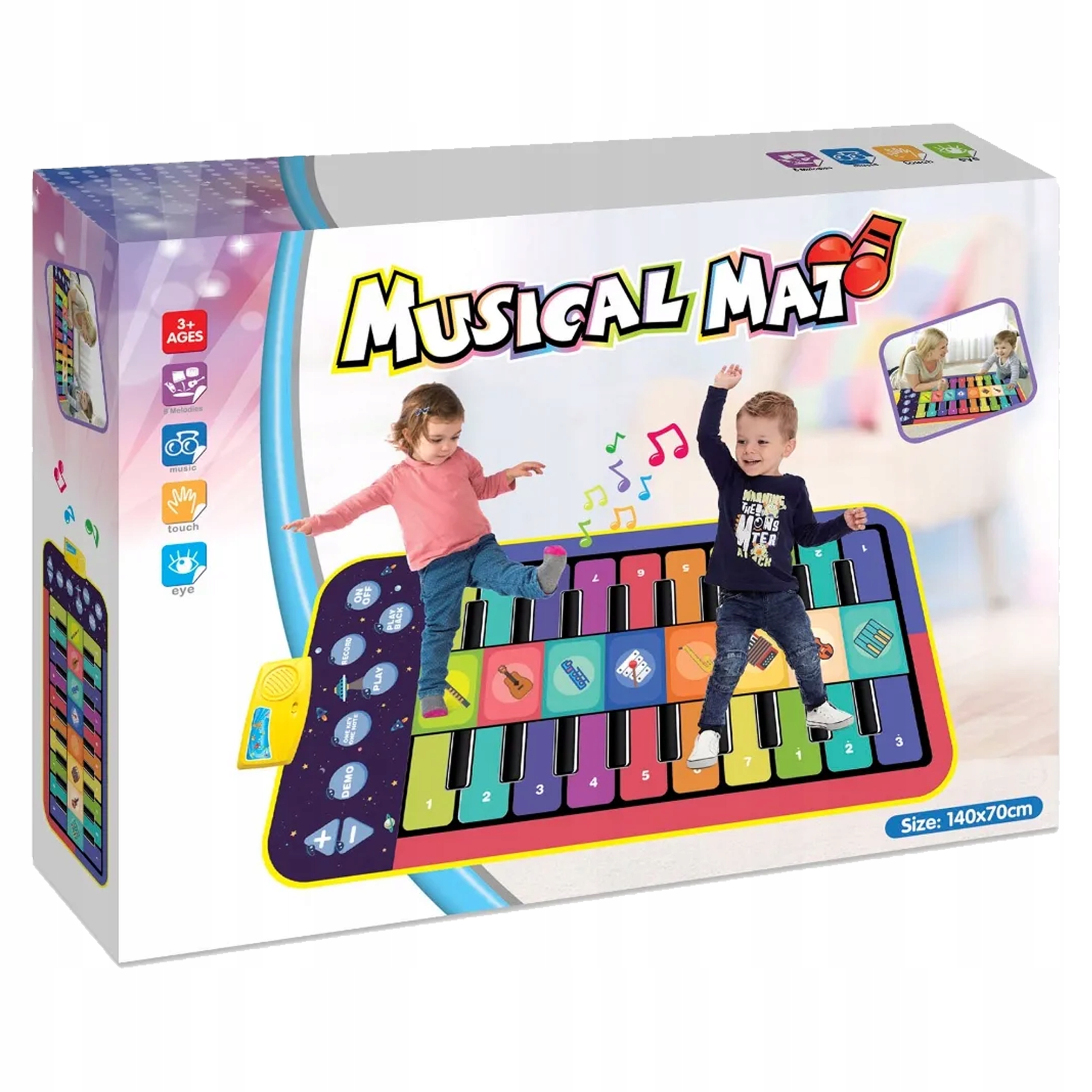 MATA MUZYCZNA XXL DO TAŃCZENIA GRA TANECZNA INTERAKTYWNA DLA DZIECI PIANINO Materiał tkanina