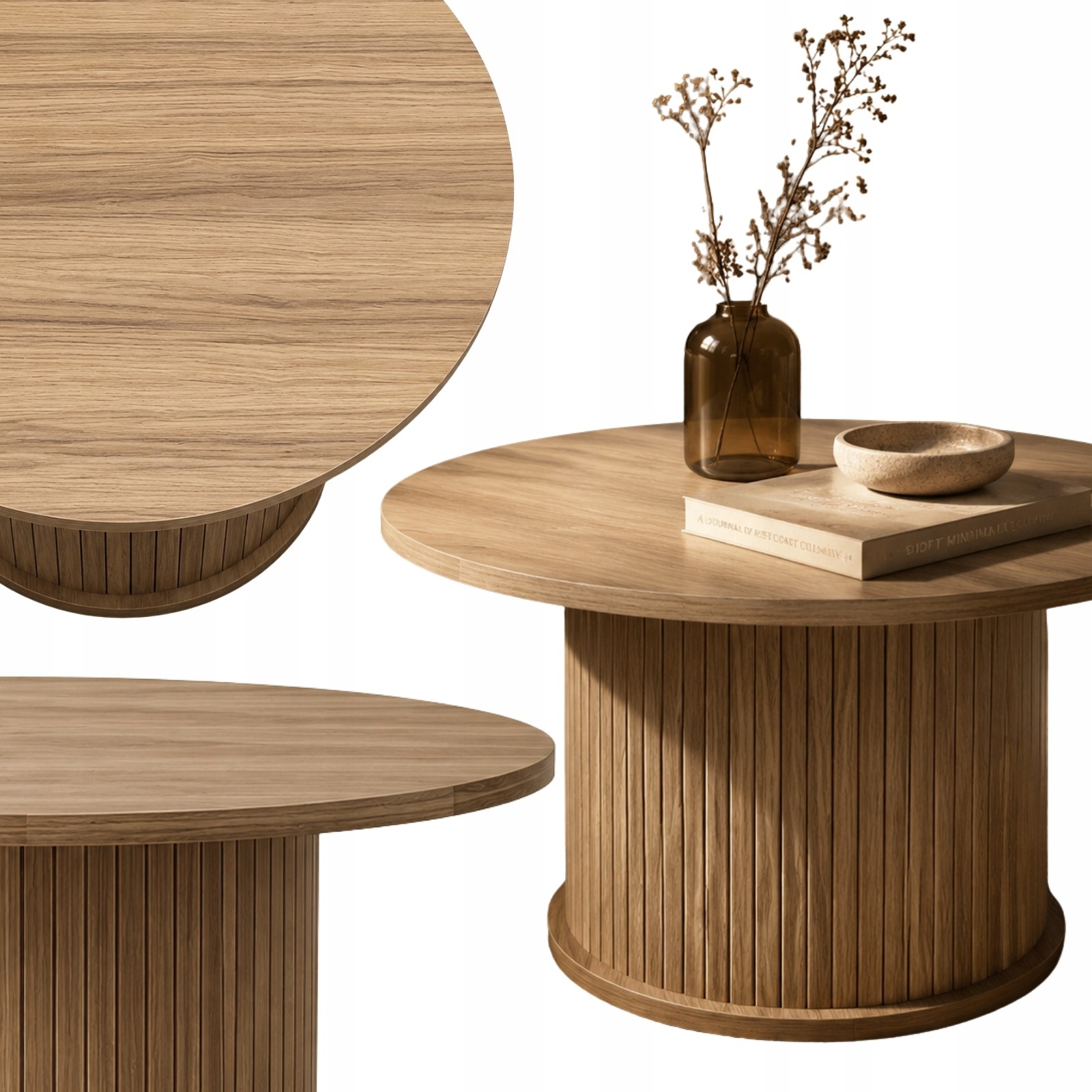 Kávový Stolek Rýhovaný Mdf Ø 70 CM Hnědý, Výška 40 CM Do Obývacího Pokoje