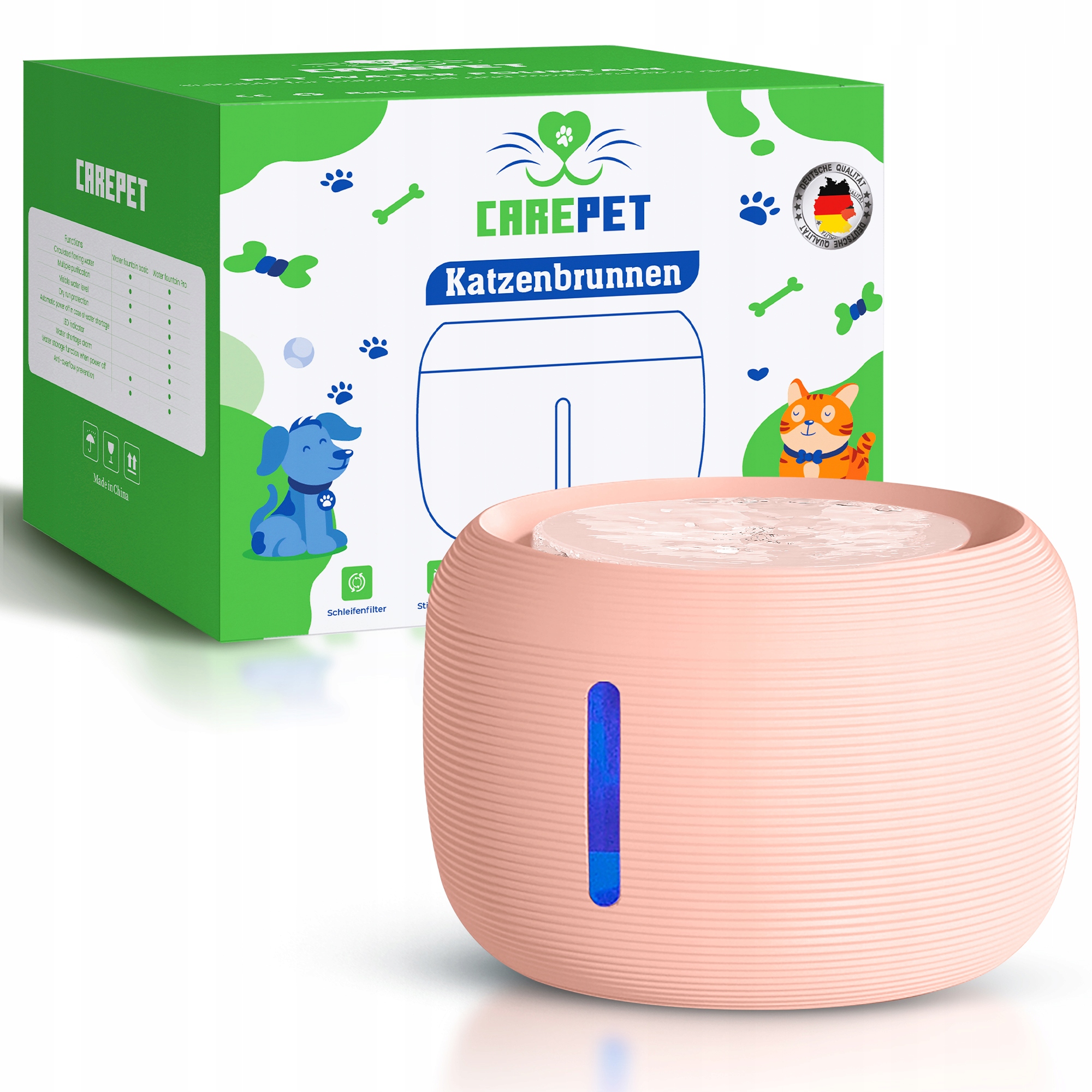 Levně CarePet 2.5L Fontána pro mazlíčky – Led, Bez Bpa dávkovač vody pro kočky a psy