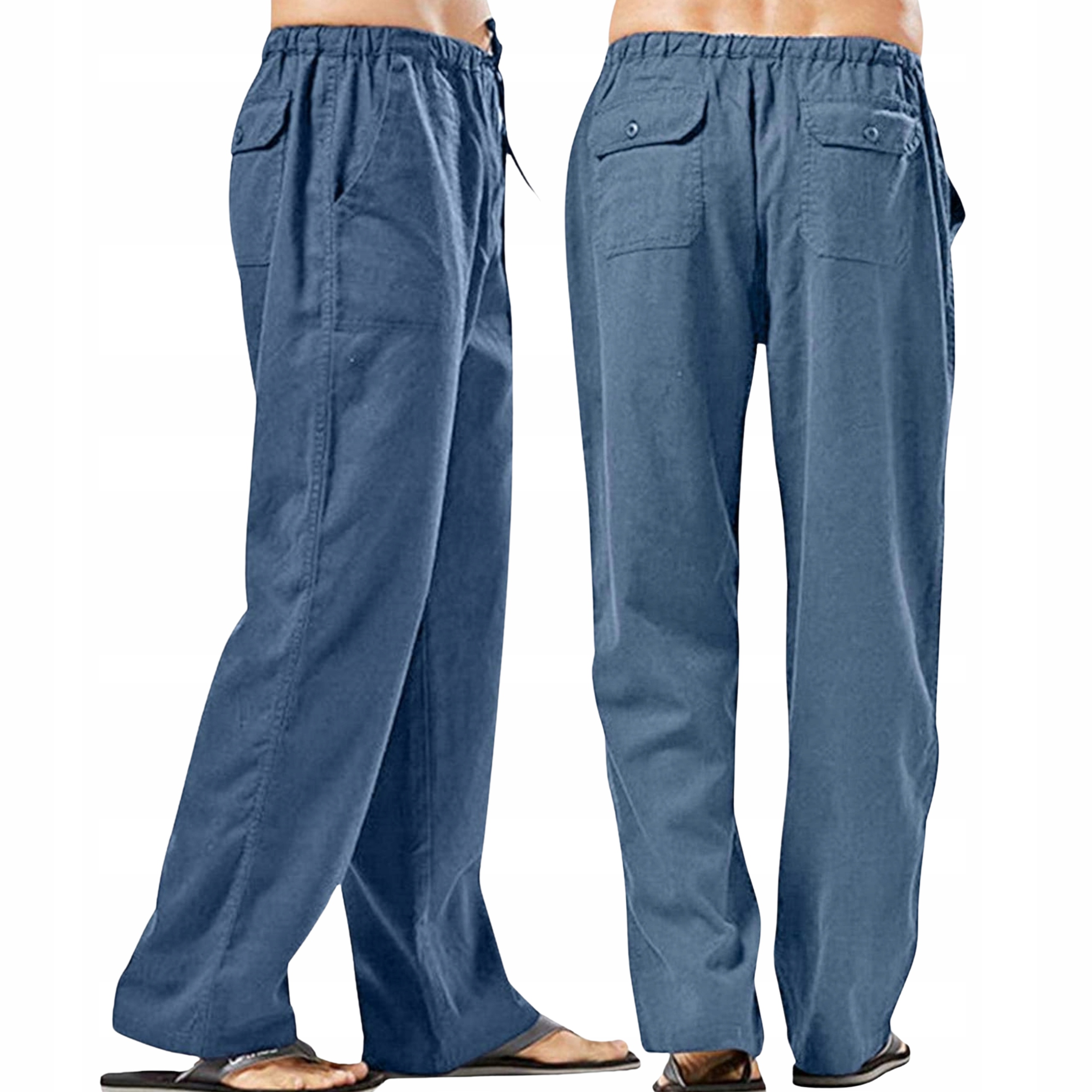 Lniane spodnie męskie proste oddychający materiał stylowe