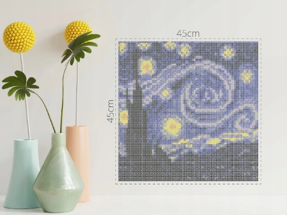 Korálky na žehlení Vincent van Gogh Hvězdná noc Krajina 45x45 cm