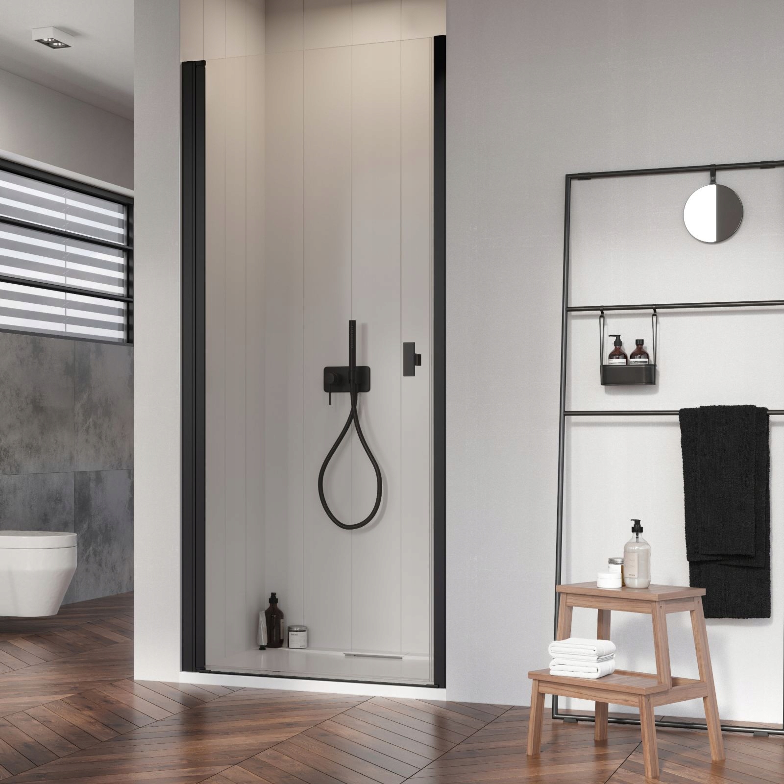 Drzwi prysznicowe czarne szklane 90L szkło satyna Rodzaj drzwi do wnęki