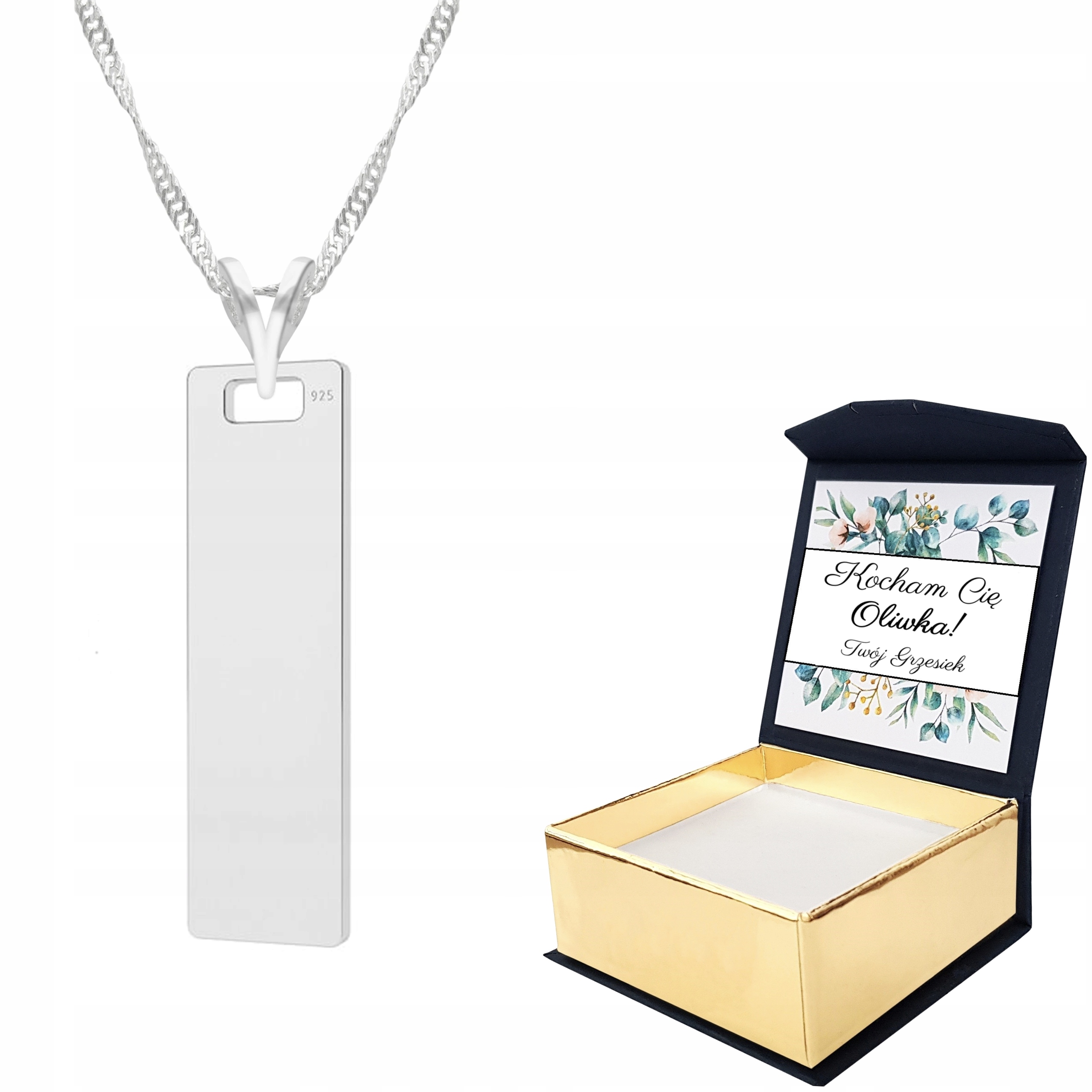 Stříbrný náhrdelník destička obdélník Vlastní Potisk
