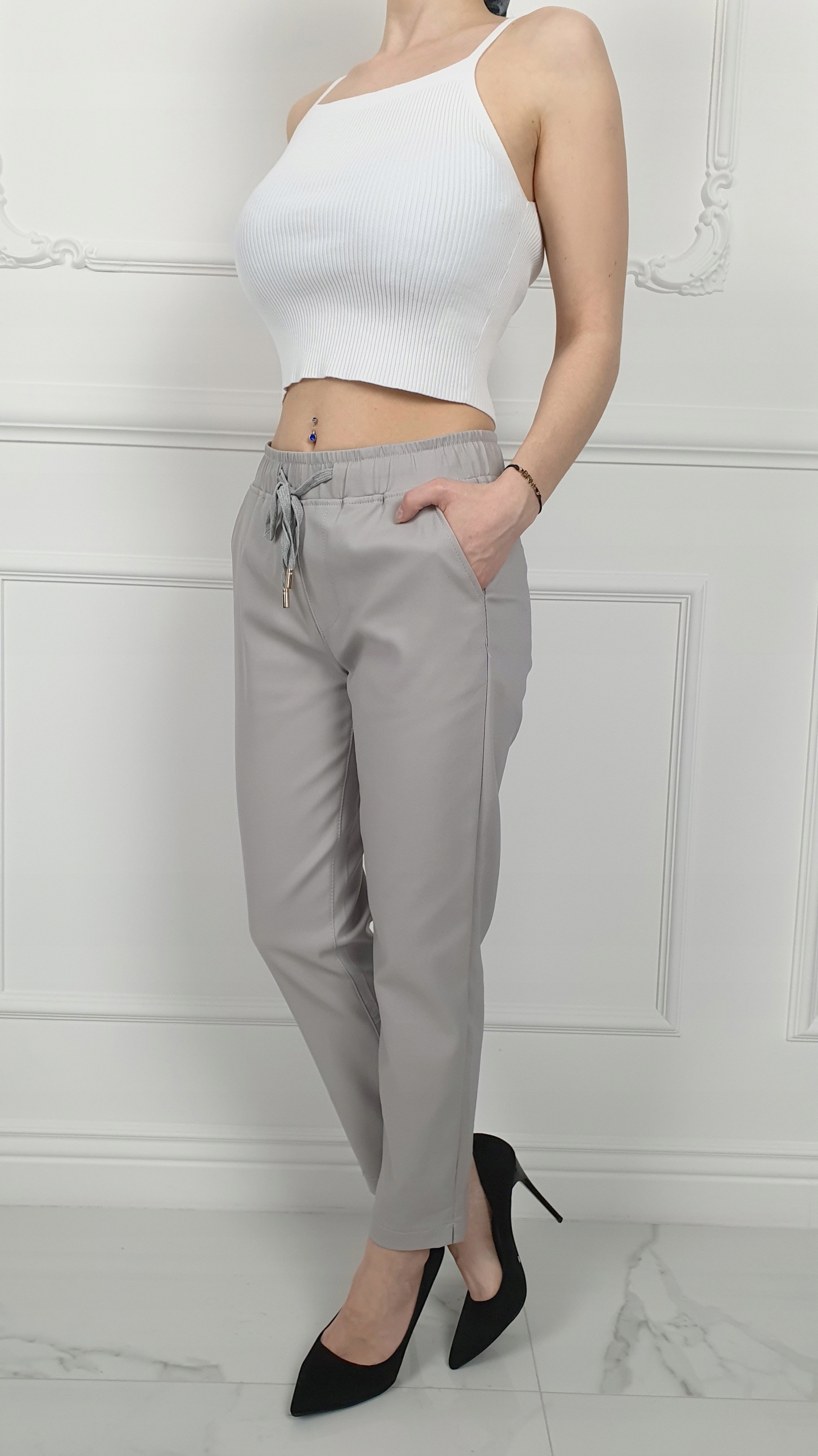 ELEGANCKIE DAMSKIE SPODNIE GUMKA 7/8 Plus-Size Rozmiar 46