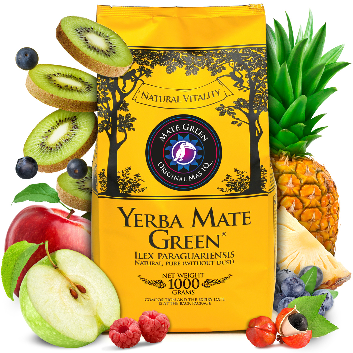 Yerba Mate Green Mate Mas IQ sin humo 1Kg despalada 1000g