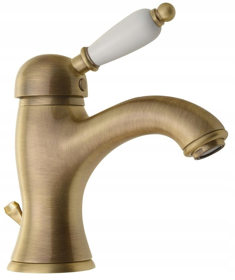 Kirké White stojanková umývadlová batéria s výpustou, biela páčka, bronz (KI0