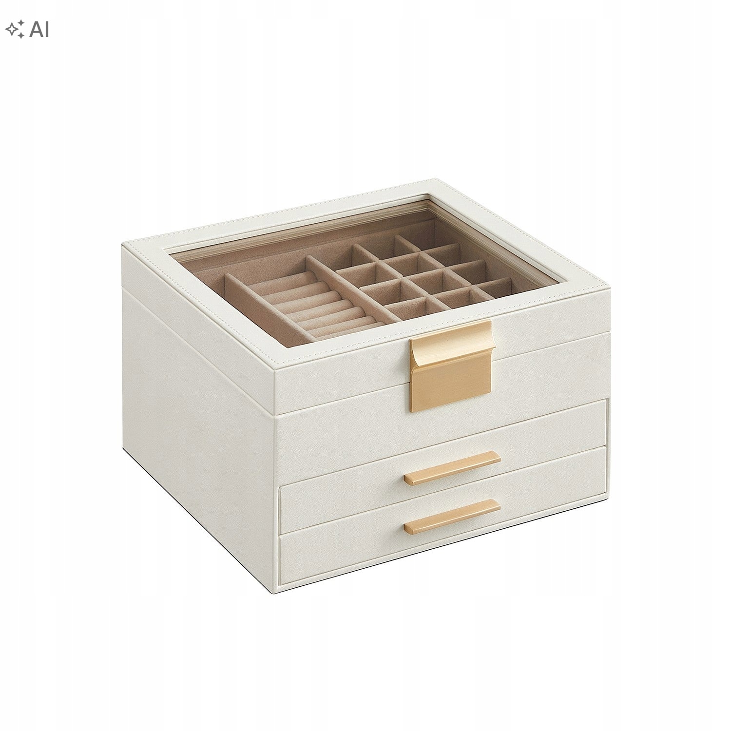 Krabička se skleněným víkem, 3 patra, 20,3 x 23,1 x 13,5 cm Songmics