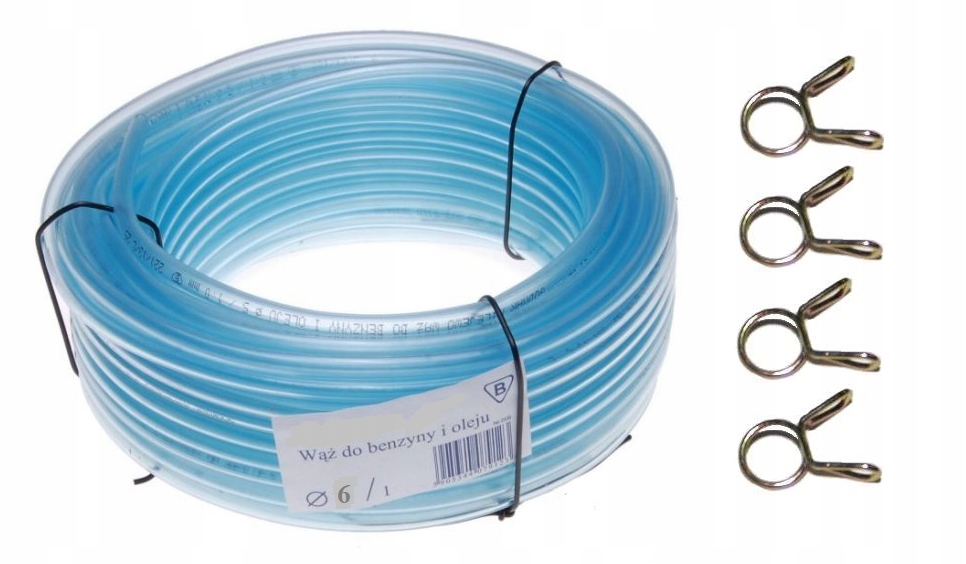 Wąż Weżyk Przewód Paliwa Benzyny Oleju Fi 6MM 6 MM 1M Zacisk Obejma Opaska