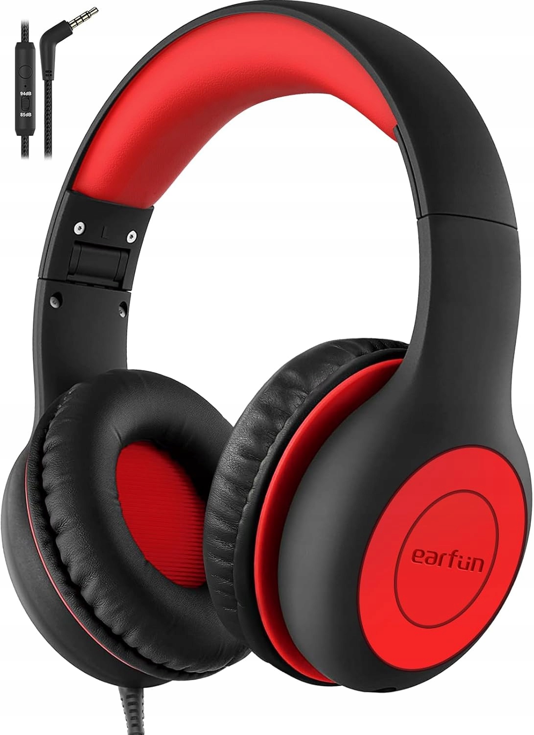 EarFun drátová sluchátka pro děti 85/94 dB, mikrofon, červená