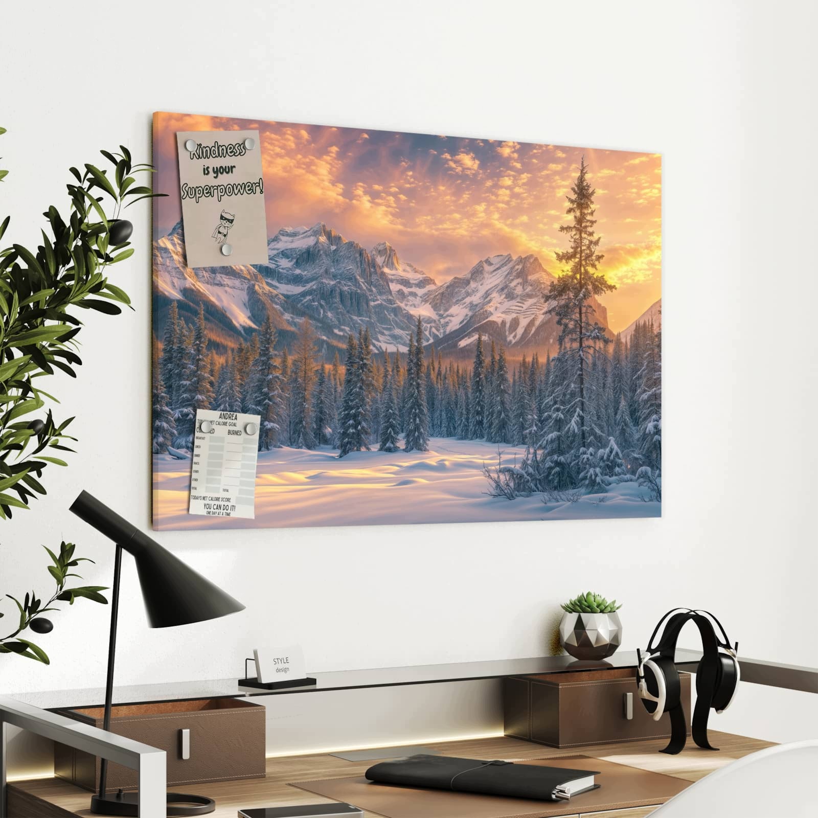 Magnetická tabule Horská krajina Zima 90 × 60 cm