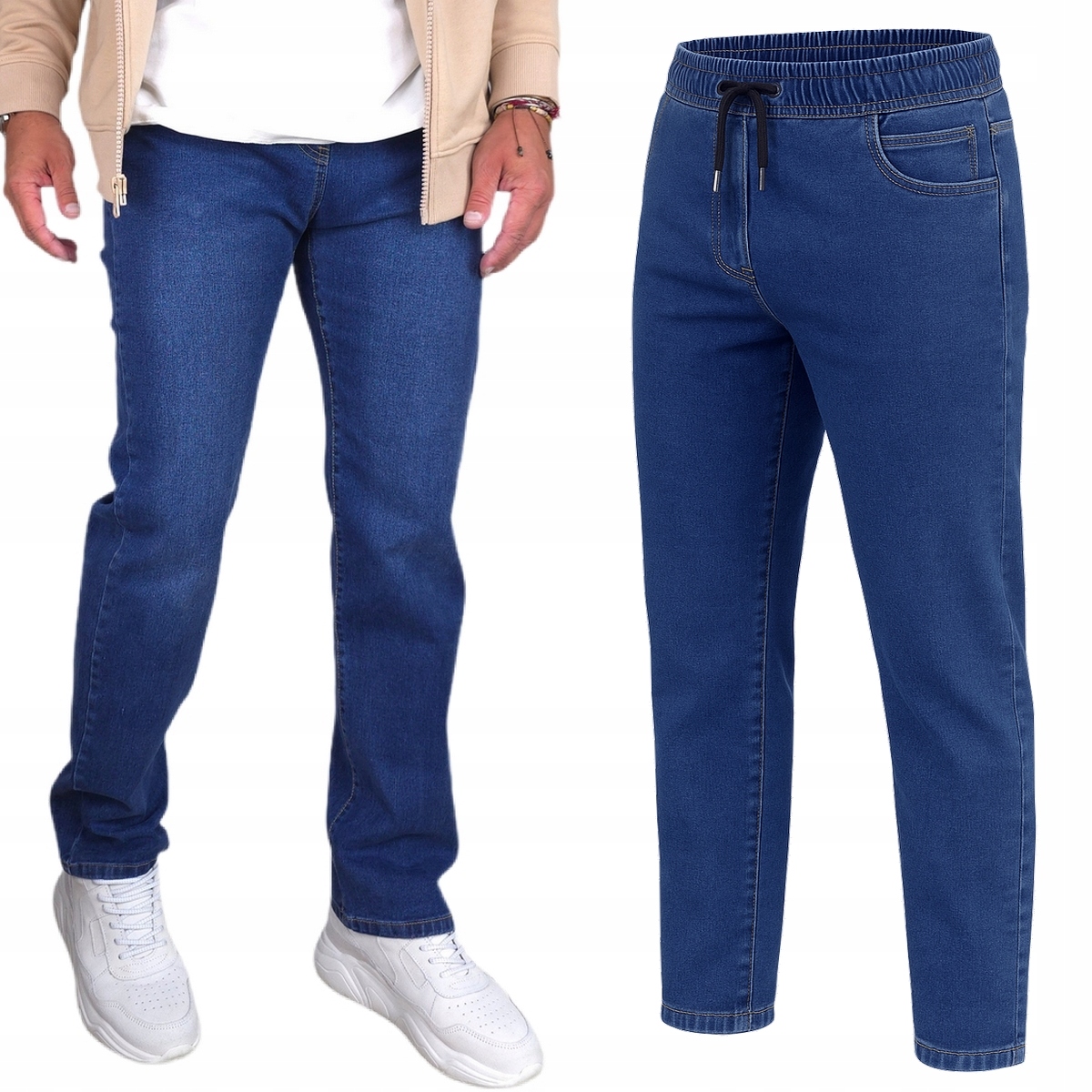 Spodnie Męskie Jeansowe długie Modne proste rozciągliwe Pas Z Gumką r. 3XL