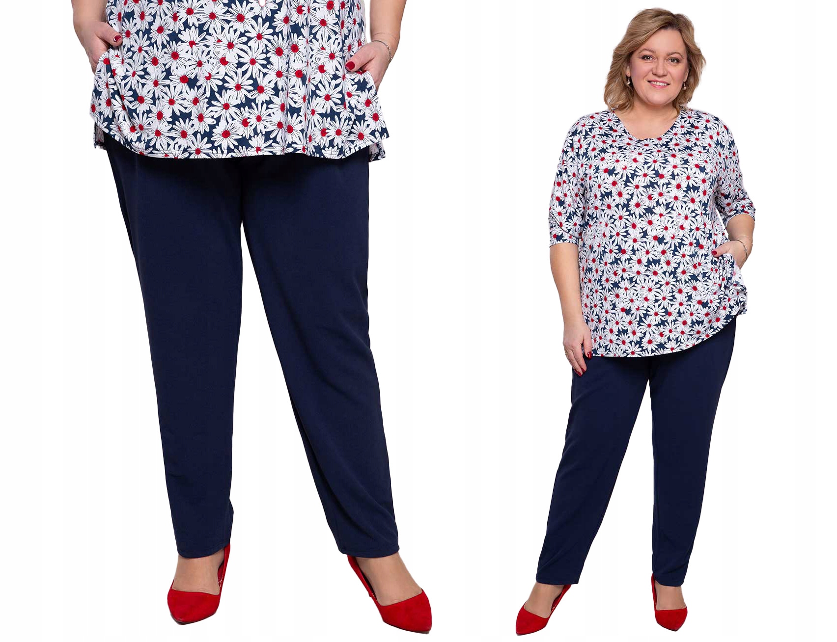 Tmavě modré elegantní kalhoty s kapsami 52/54