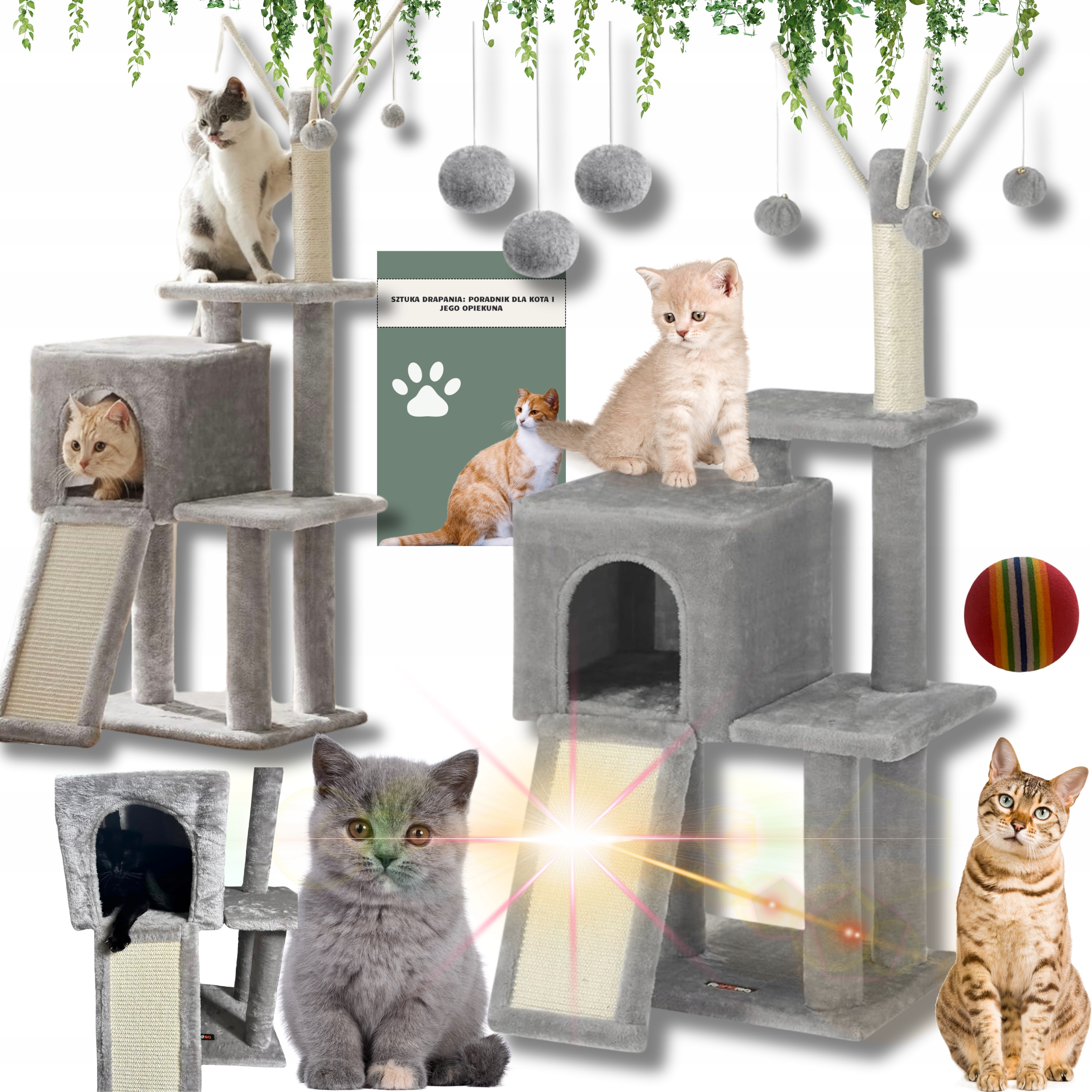 Vysoké Škrabadlo Pro Kočky Škrabací Deska Věž Pelíšek Víceúrovňové!