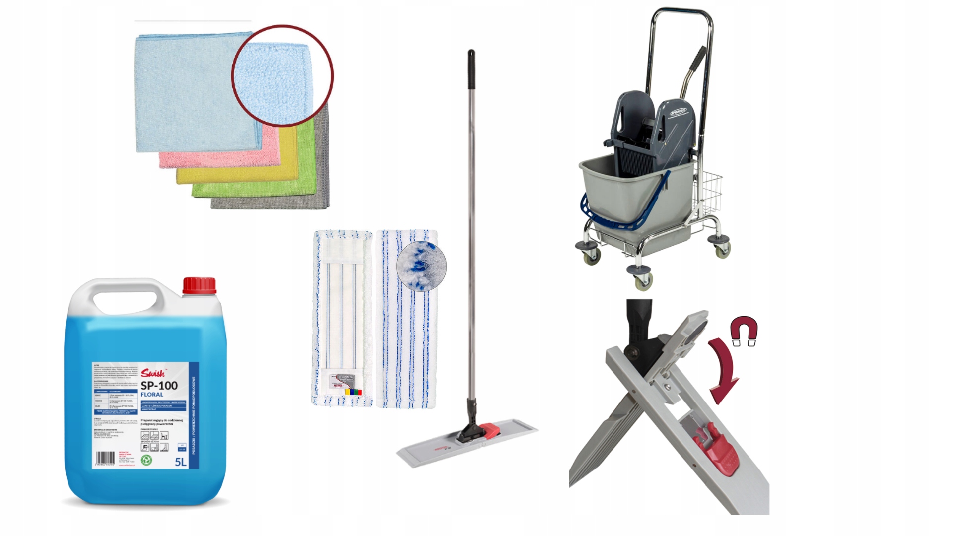 Levně Sada na úklid 4v1 Mop Vozík s lisem Mikrovlákno Swish SP100 Floral 5L