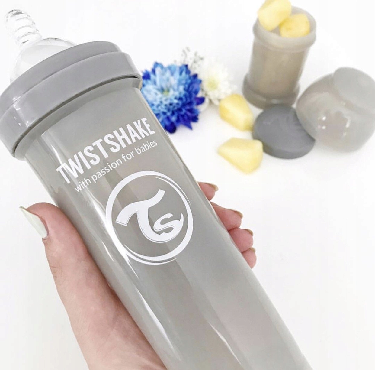 TWISTSHAKE Antykolkowa Butelka 330ml z Pojemnikiem i Mikserem Szary — miniatura 7
