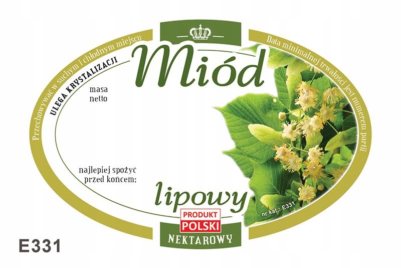 

Etykiety owalne na miód lipowy 100szt E331
