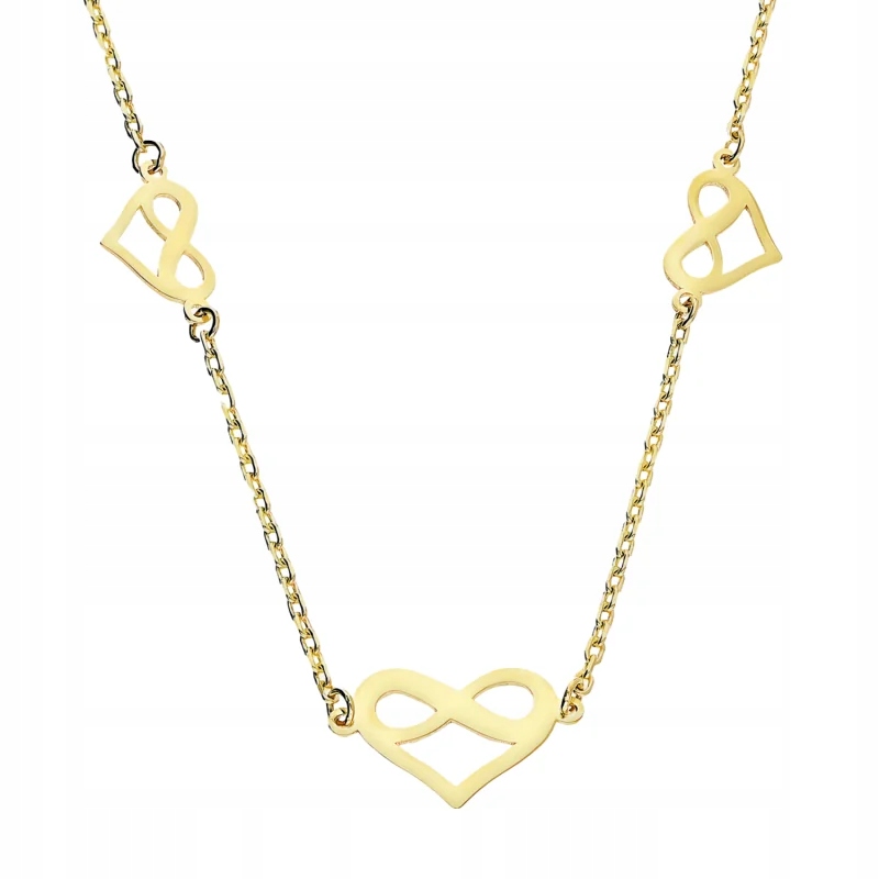 Zlatý náhrdelník 585, tři srdce spojená s nekonečnem na řetízku R45