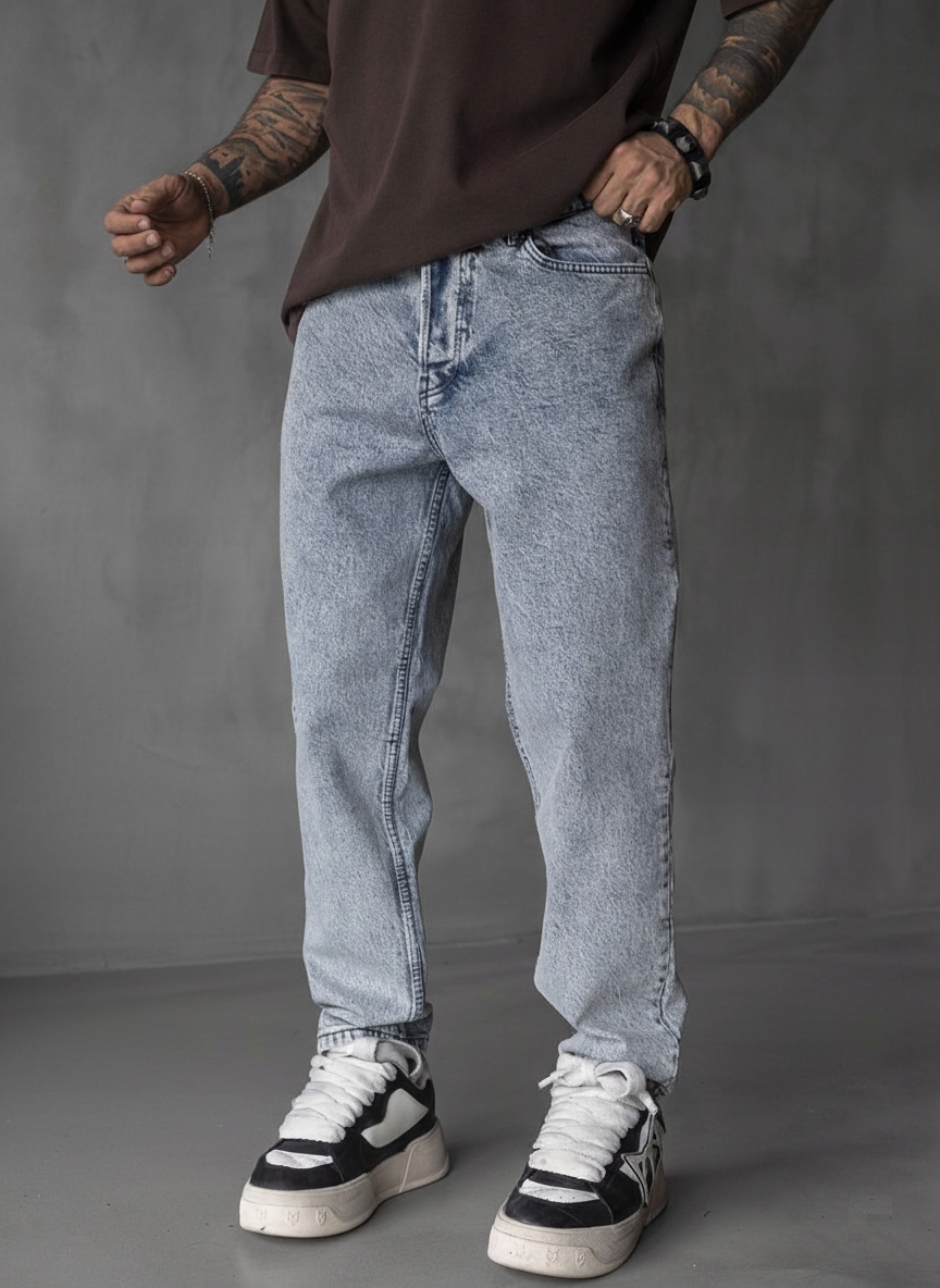 Pánské Džínové Kalhoty Jednoduché Klasické Loose Fit Světle modré Denim 31
