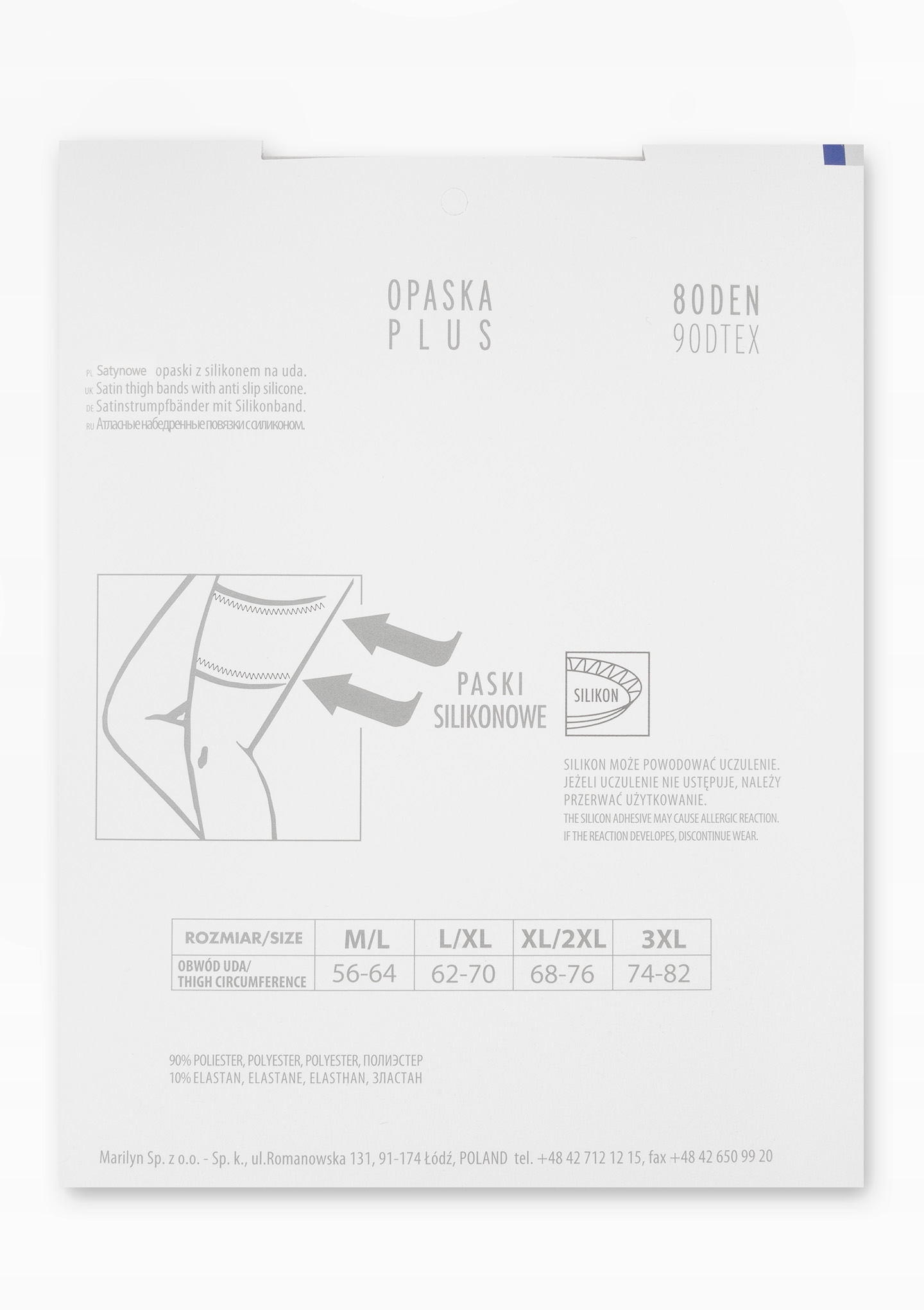 Marilyn Opaska na uda PRZECIW OTARCIOM satynowe beżowe M-L Kolekcja duże rozmiary opaski na uda