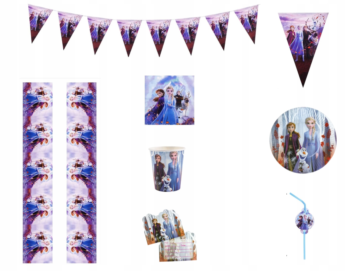 ZESTAW NACZYŃ URODZINOWYCH KRAINA LODU DLA 10 OSÓB