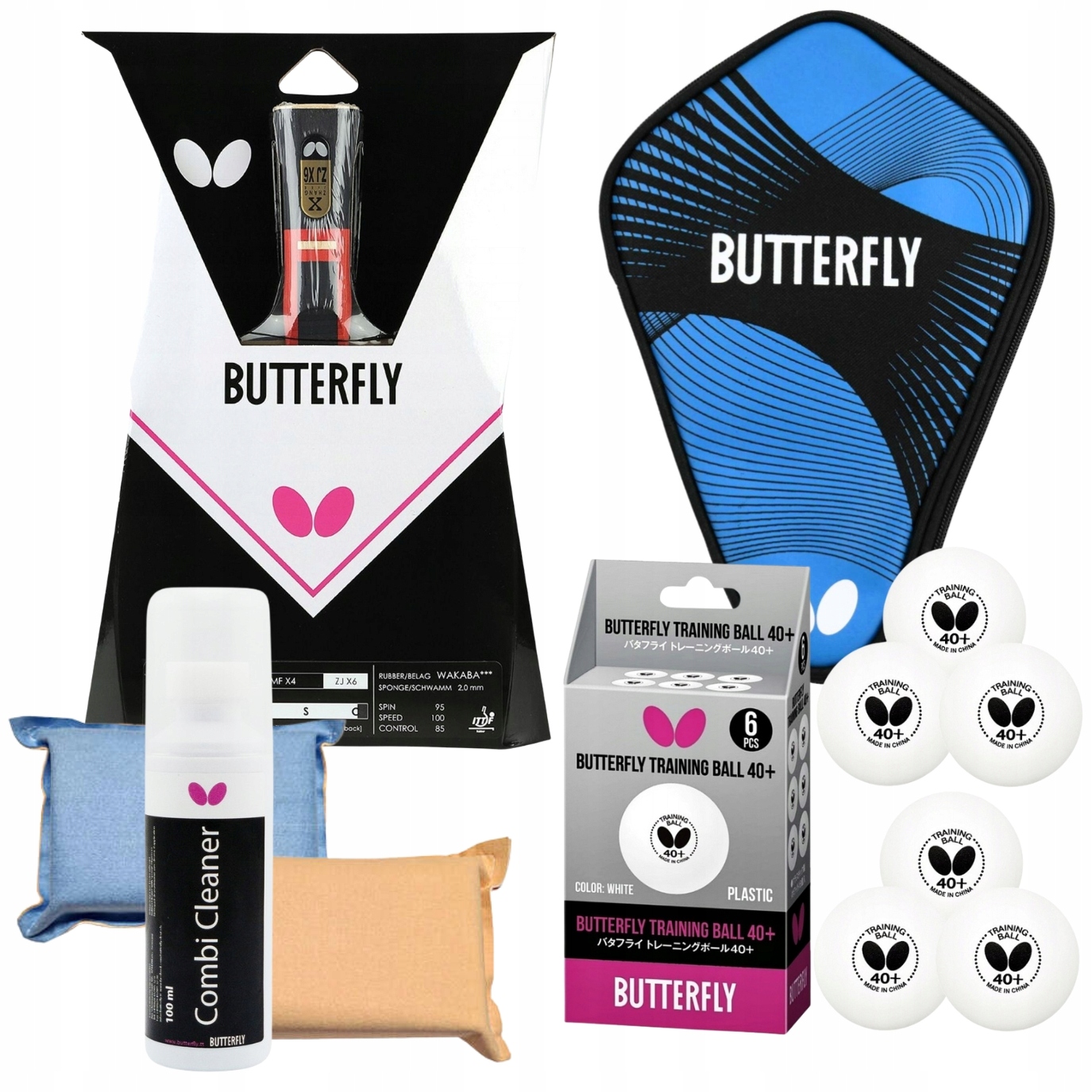Zestaw Do Ping Ponga Rakietka Butterfly Zhang Jike, Pokrowiec, Piłki, Płyn
