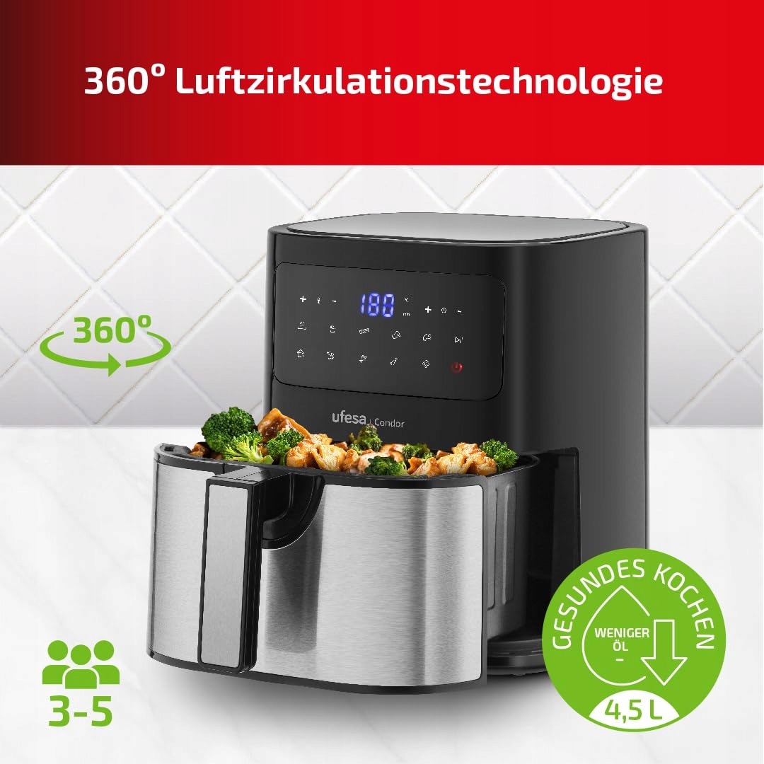 UFESA Condor Frytkownica Beztłuszczowa 4,5L Stal Nierdzewna 1600W — miniatura 4