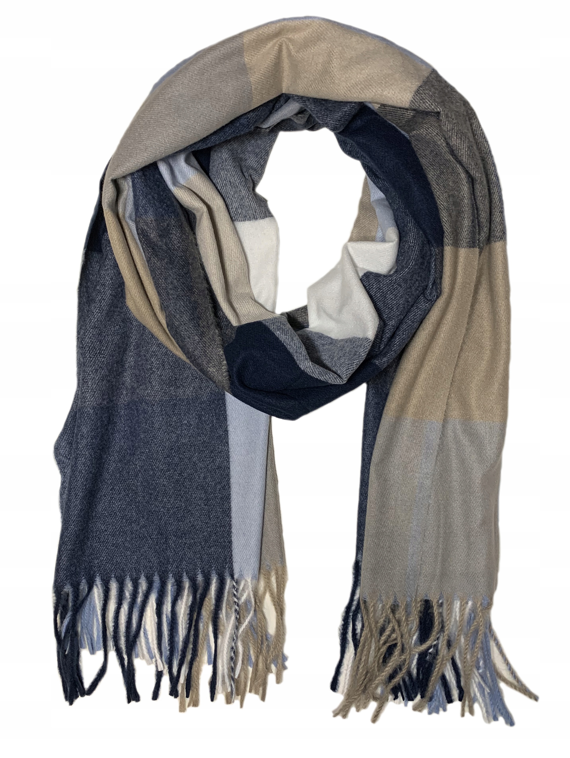 MODNY SZALIK SZAL DUŻY KRATA FRĘDZLE ELEGANCKI