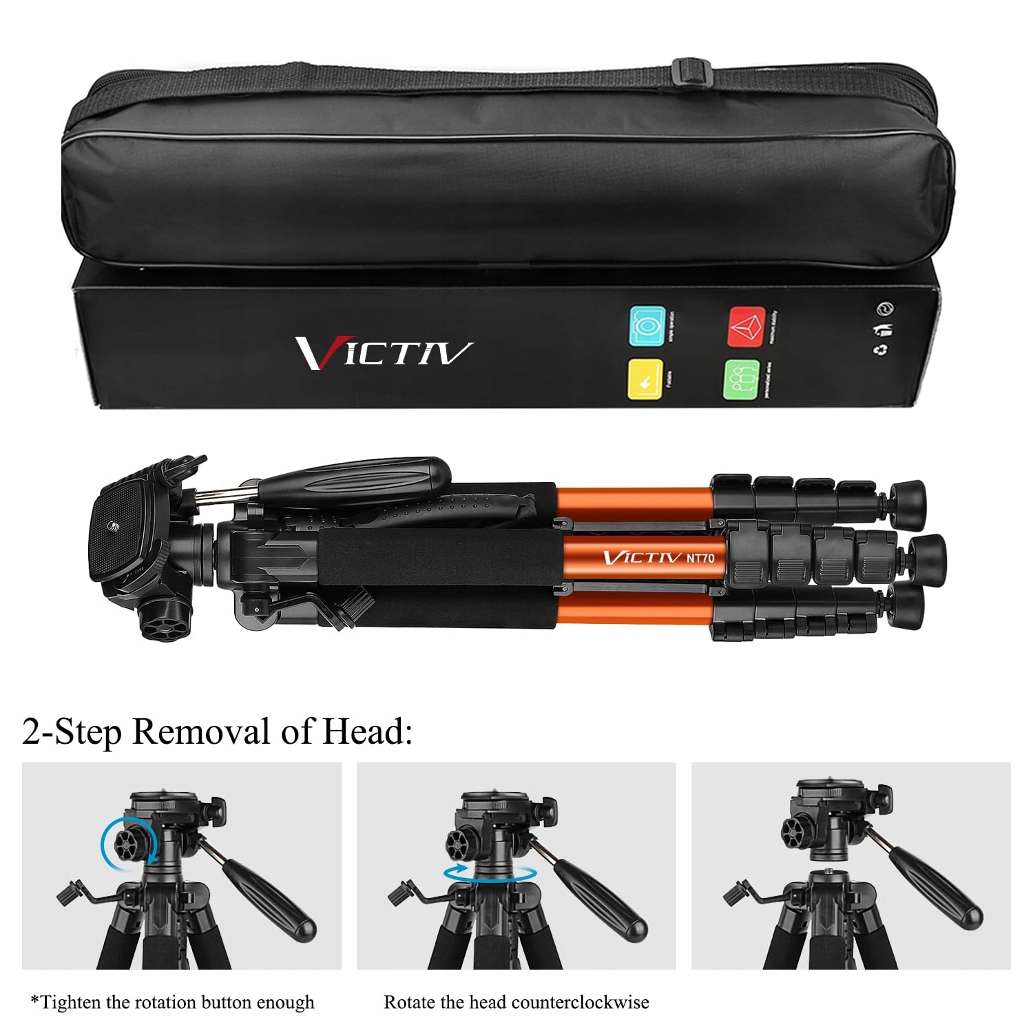 VICTIV Statyw Aluminiowy 182 cm Lekki Kompaktowy do DSLR i Telefonu — miniatura 5