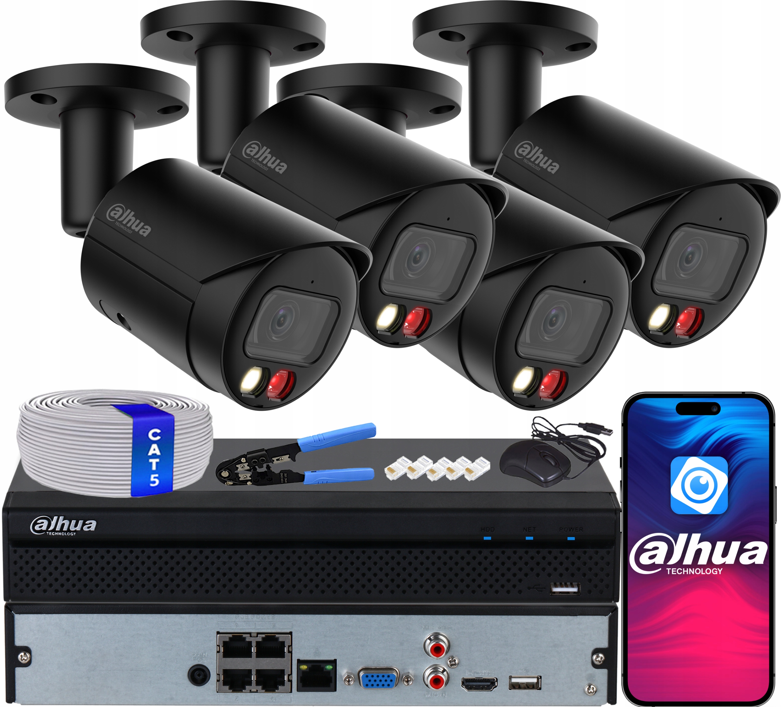 Sada pro monitorování Ip 4 kamery 8Mpx Dahua IPC-HFW2849S-S-IL-0280B-BLACK