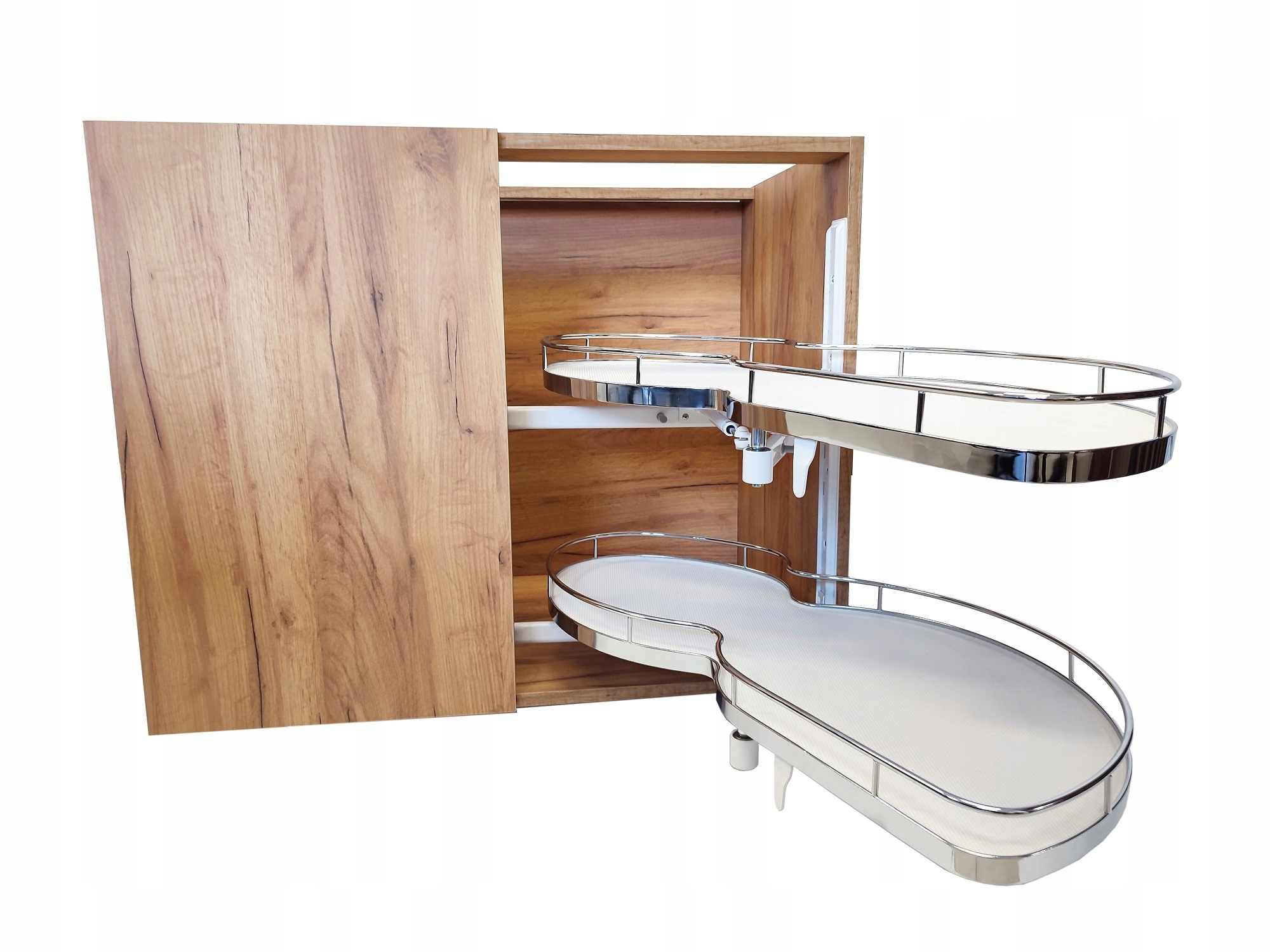 Kosz Narożny Nerka 900 Prawa Biały Chrom Mata Antypoślizgowa