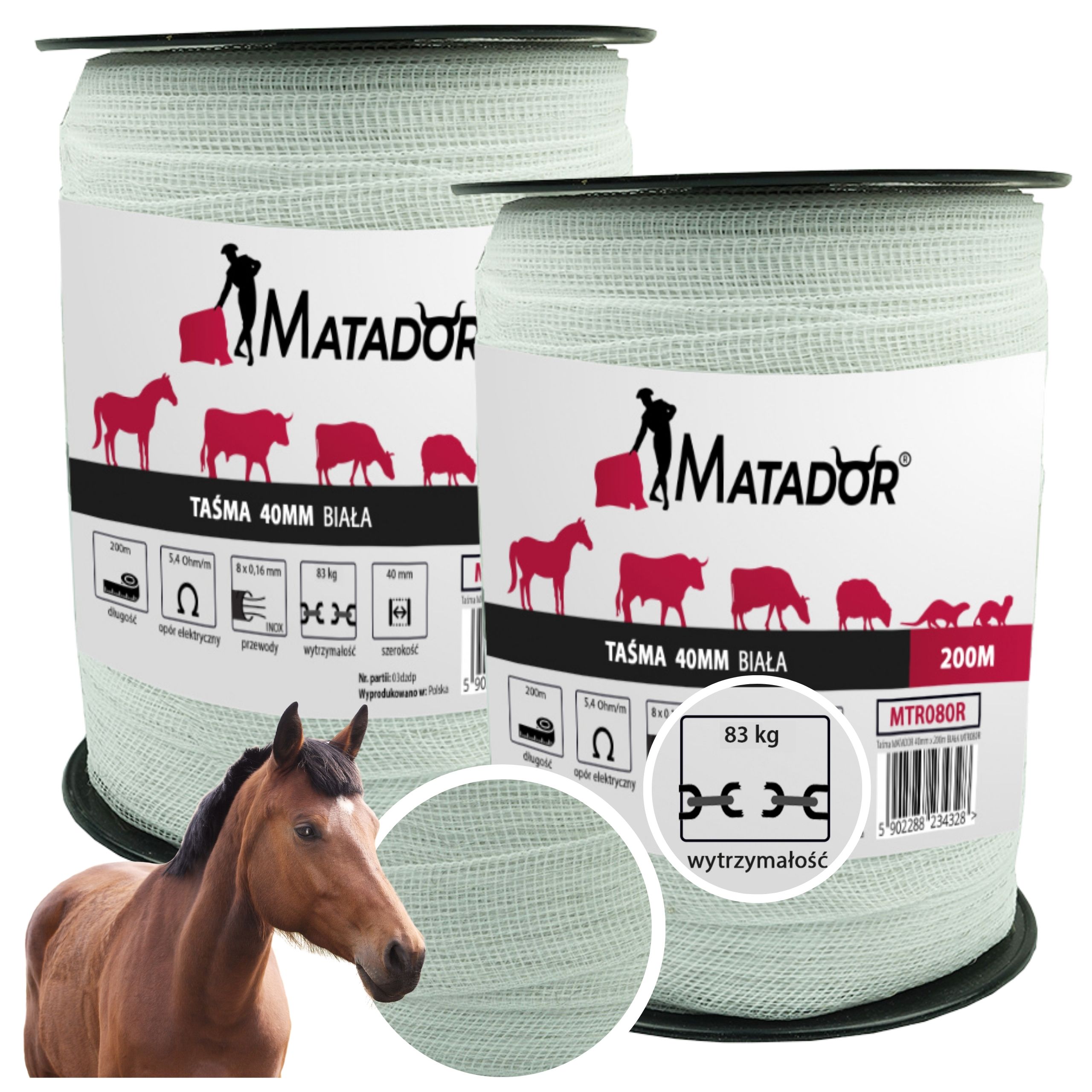 Zestaw 2x Taśma 200m Dla Koni 40mm Elektryczna Do Pastucha Ogrodzenia Konie