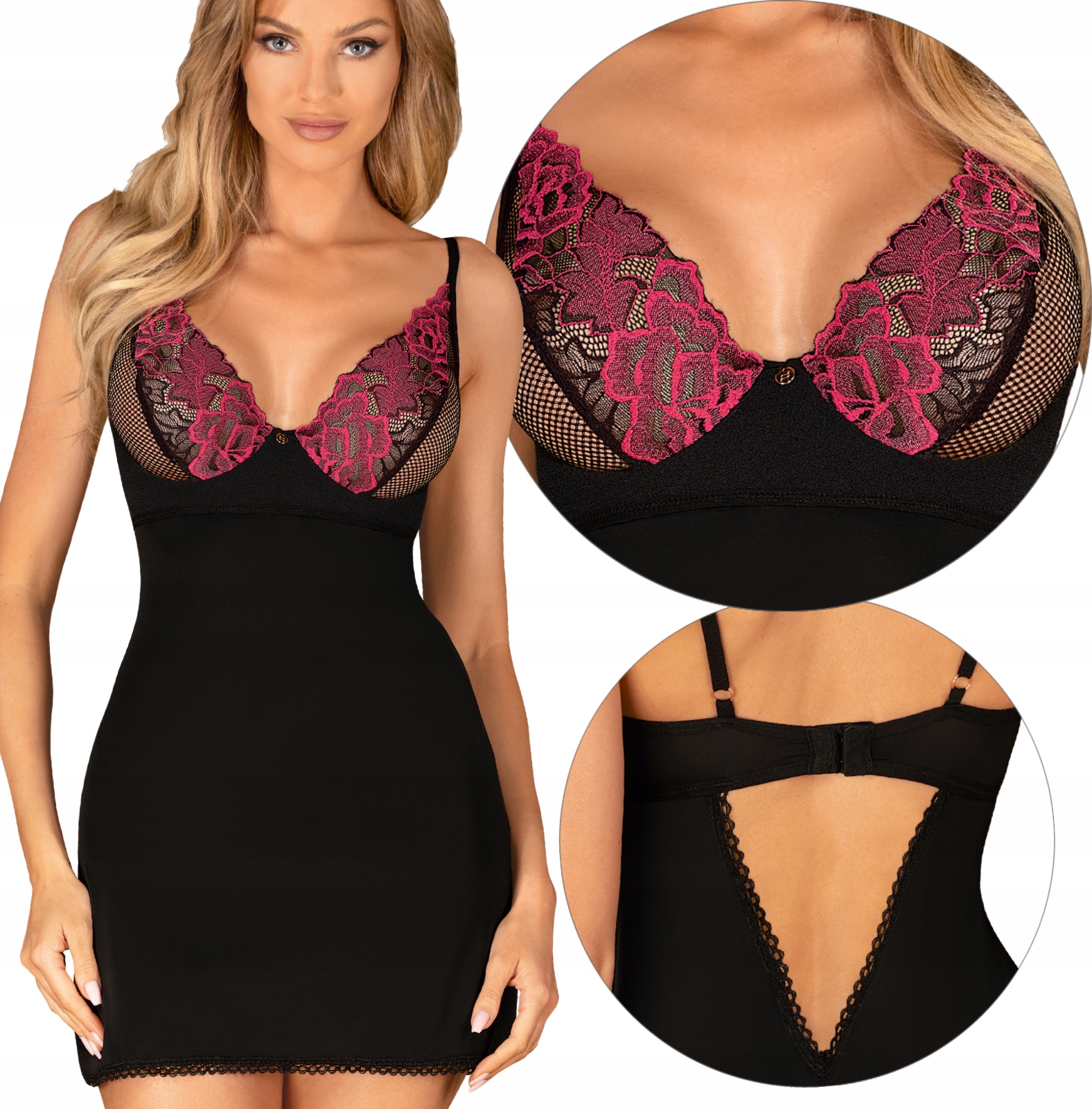 OBSESSIVE Seksy Elegancka KOSZULKA Nocna+STRINGI Dekolt SEXY walentynki M/L