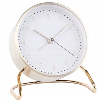 Malý kovový okrúhly biely analógový budík do spálne Stylish Numbers